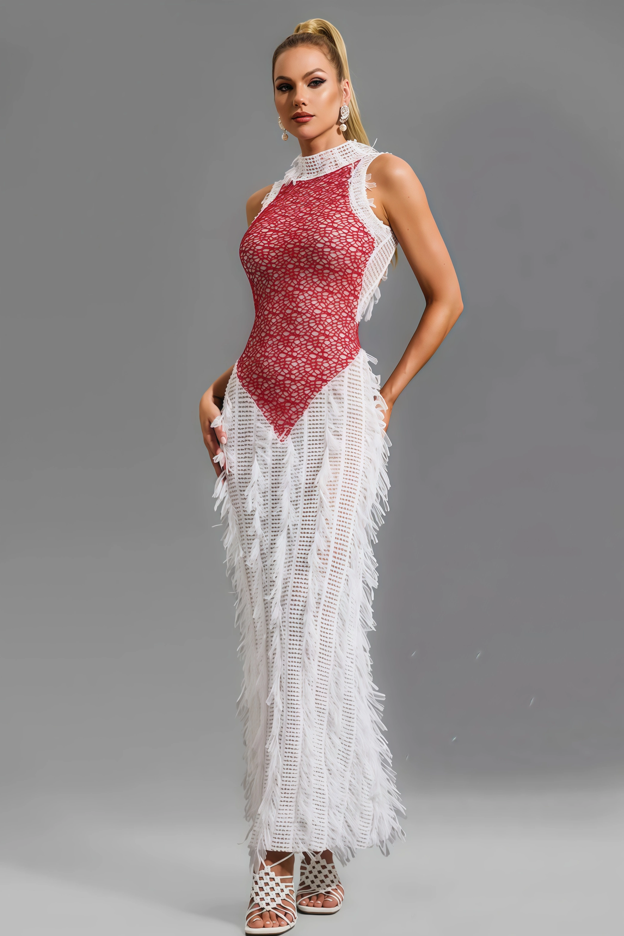 Elva Lace Spliced See-Through Midi Dress