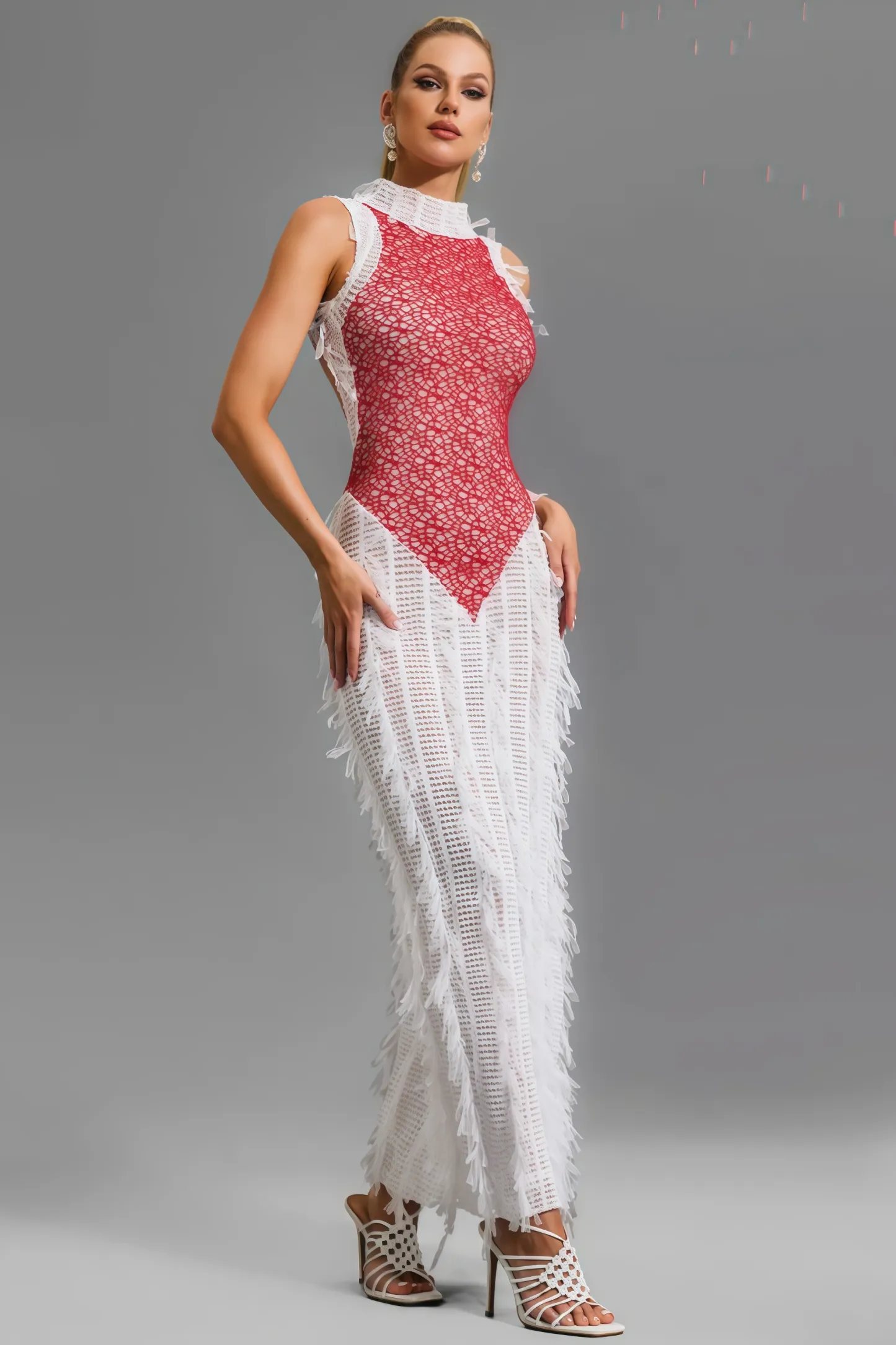 Elva Lace Spliced See-Through Midi Dress
