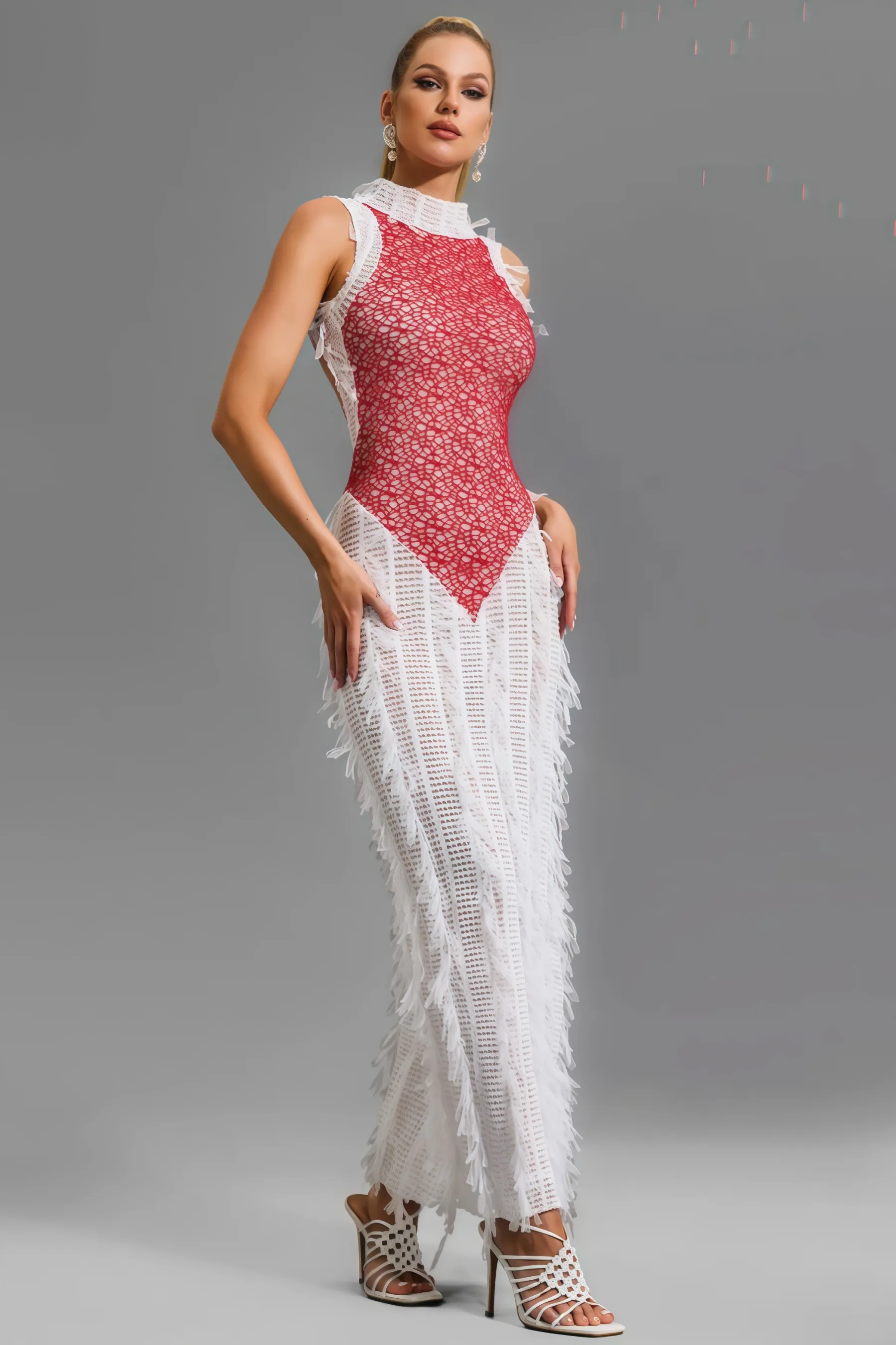 Elva Lace Spliced See-Through Midi Dress