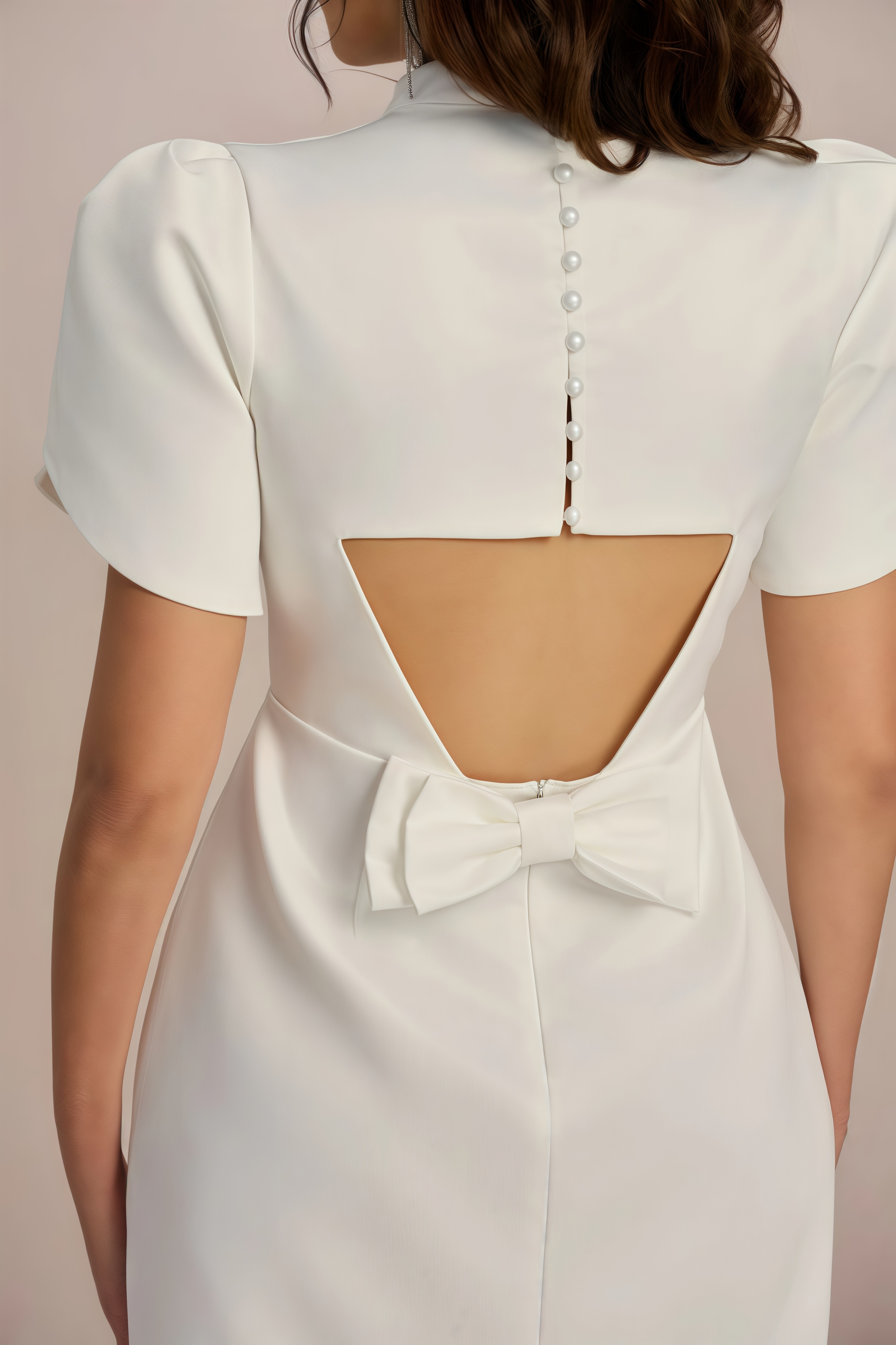 Silk White Cutout Bow Mini Dress