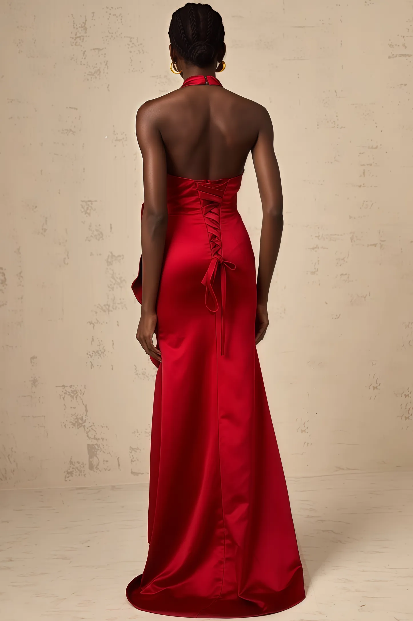 Caiusa Red 3D Floral Ruffle Maxi Dress