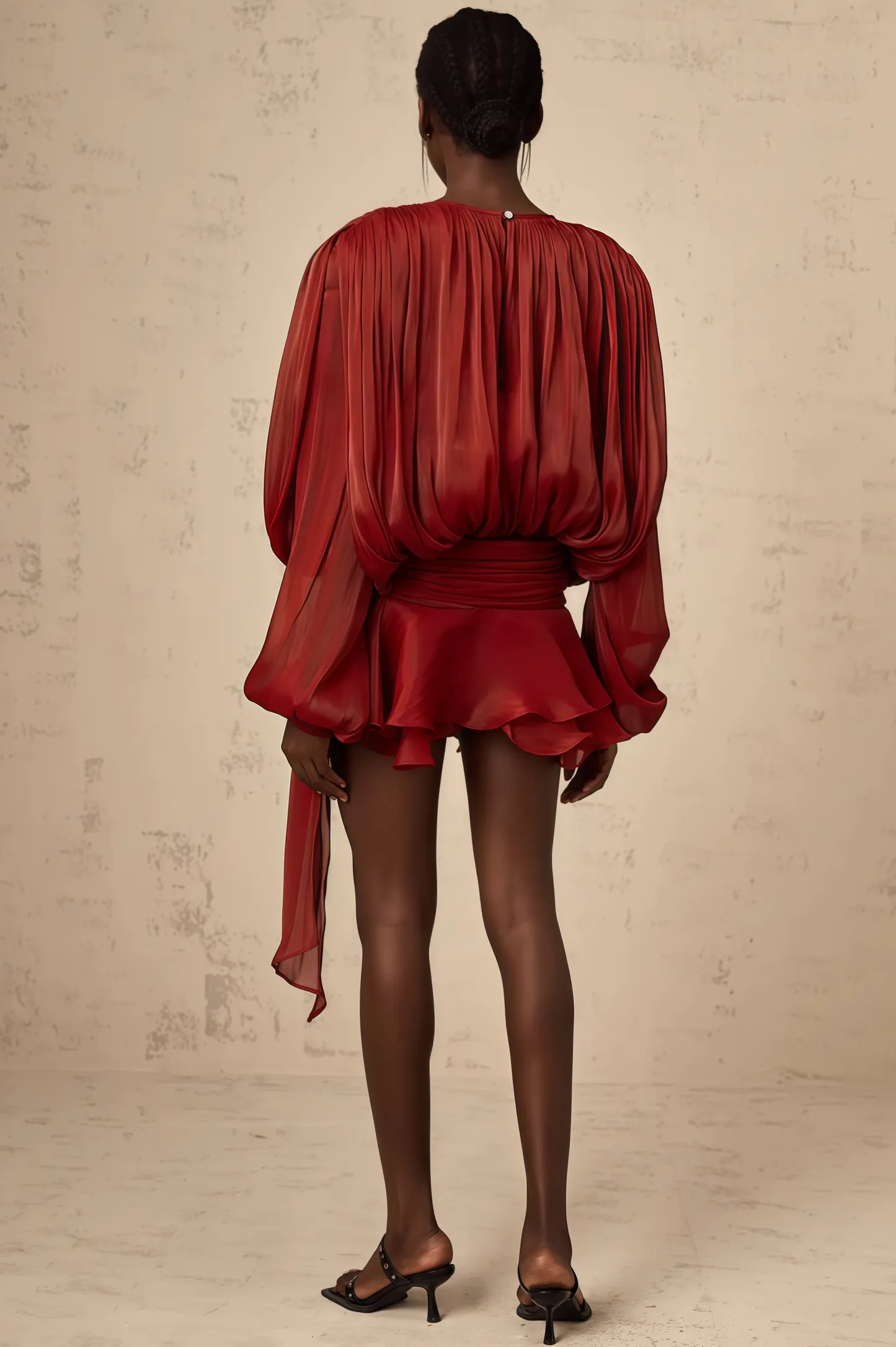 Theodosia Red Pleated Ruffle Mini Dress