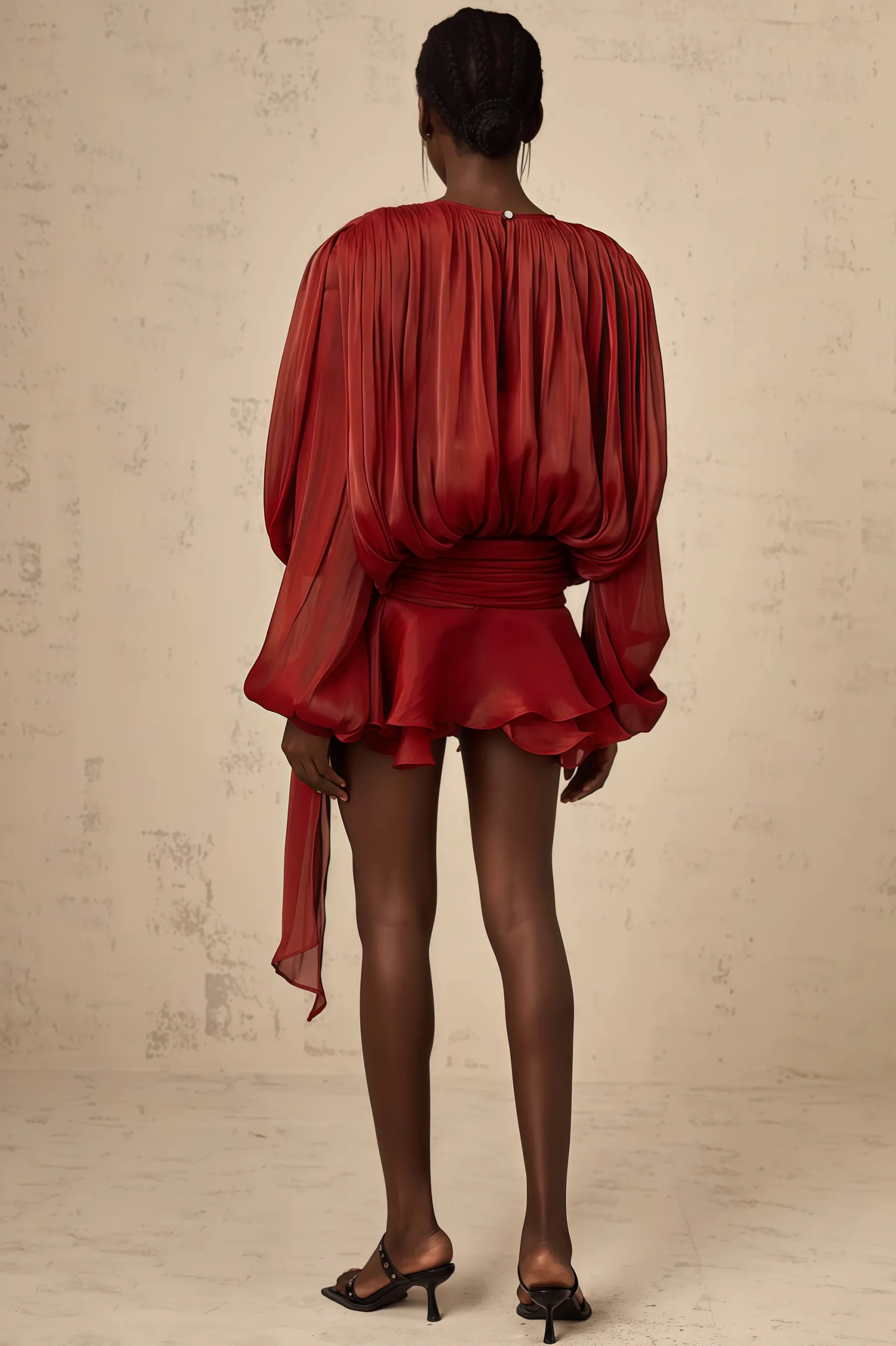 Theodosia Red Pleated Ruffle Mini Dress