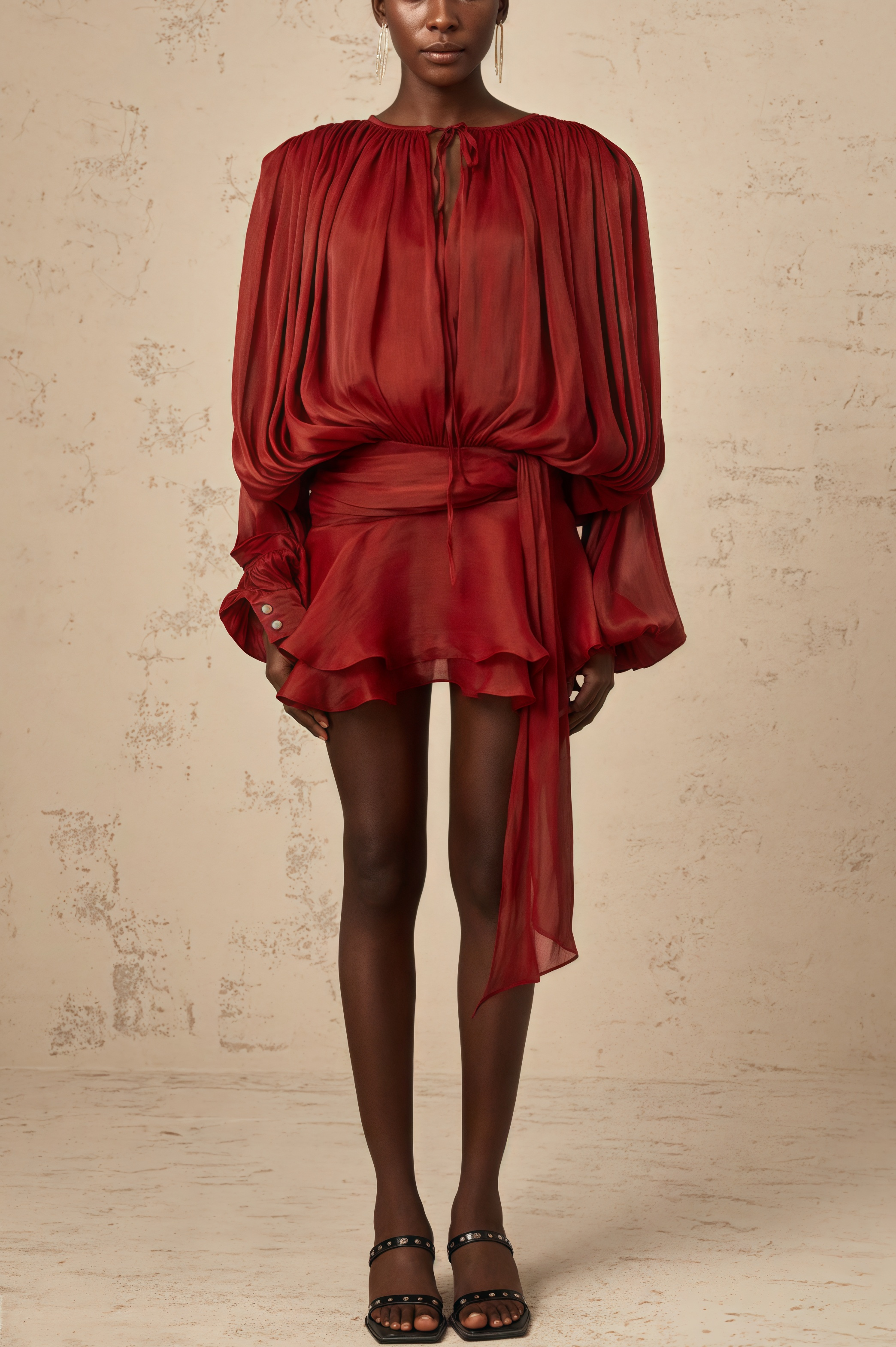Theodosia Red Pleated Ruffle Mini Dress