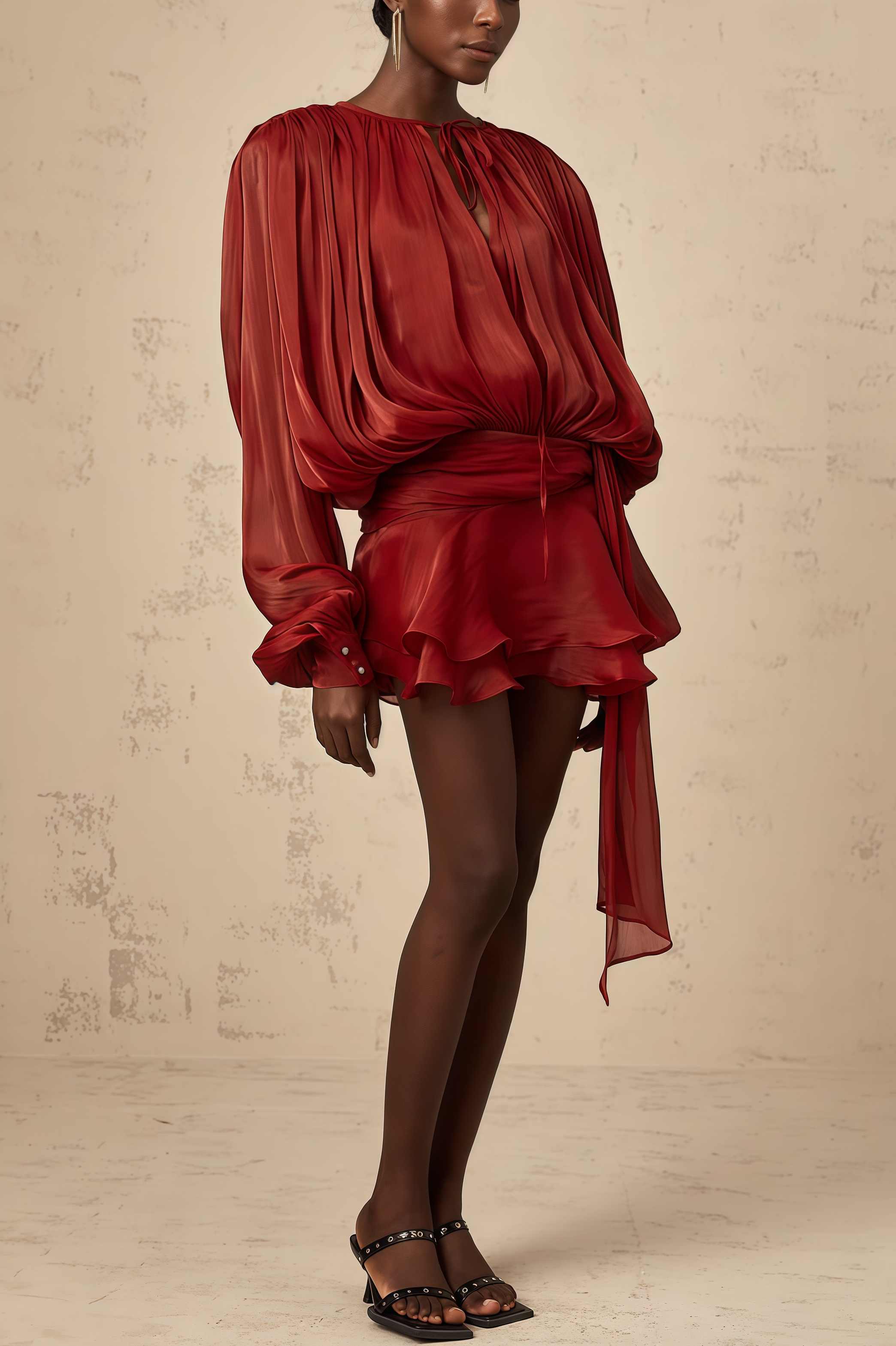 Theodosia Red Pleated Ruffle Mini Dress