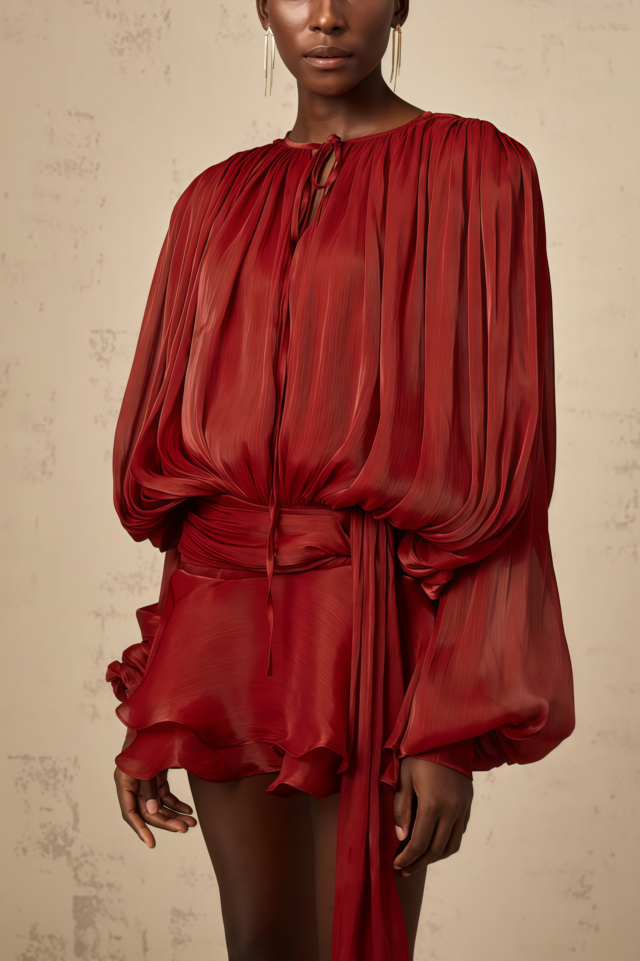 Theodosia Red Pleated Ruffle Mini Dress