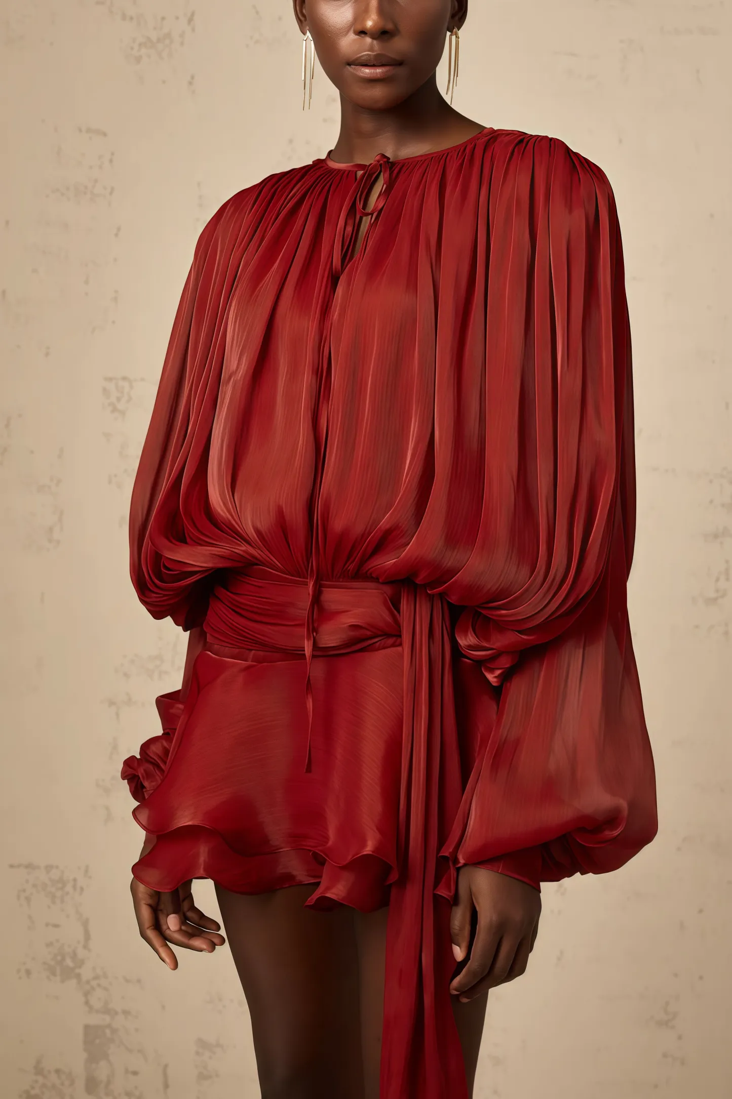 Theodosia Red Pleated Ruffle Mini Dress