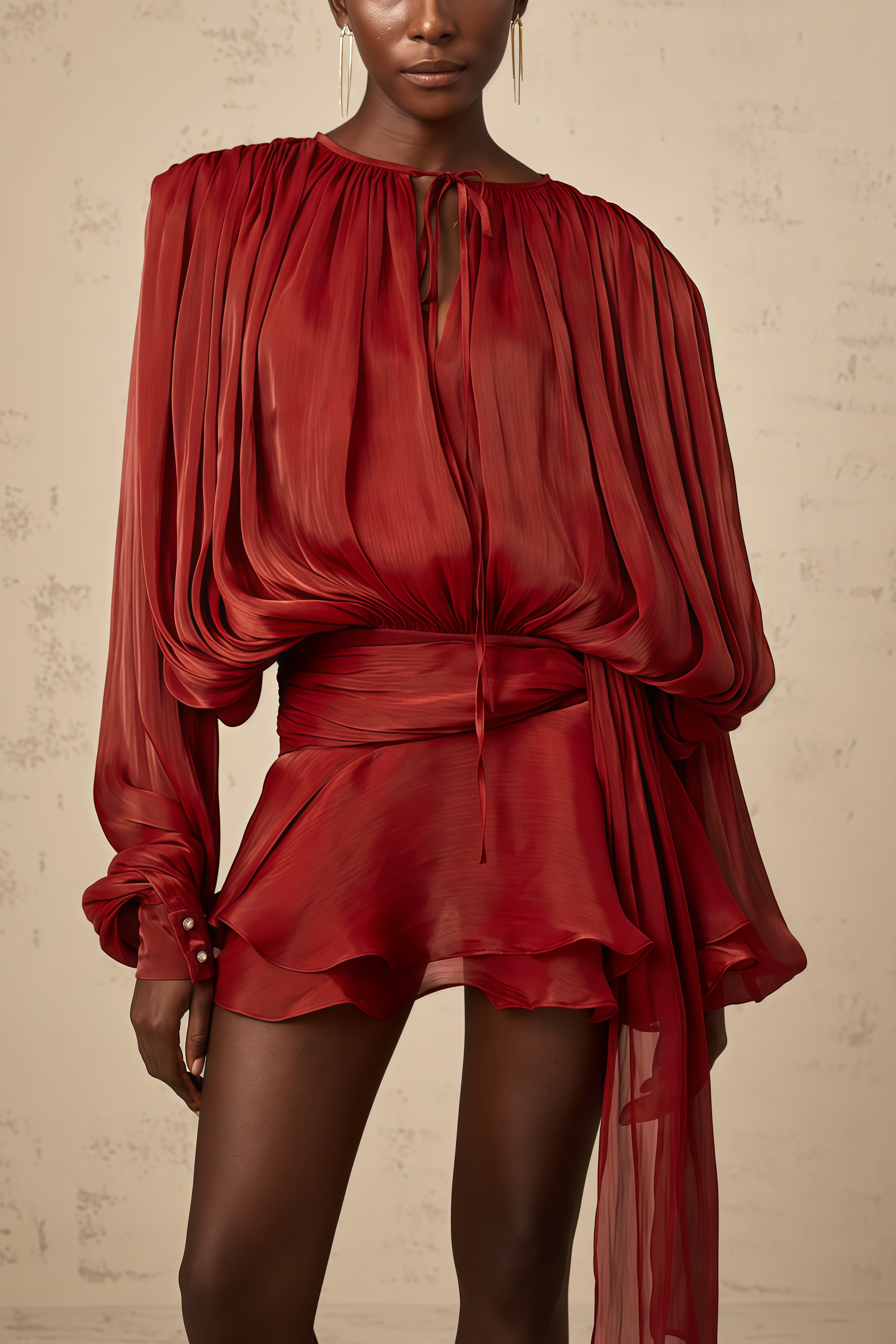 Theodosia Red Pleated Ruffle Mini Dress