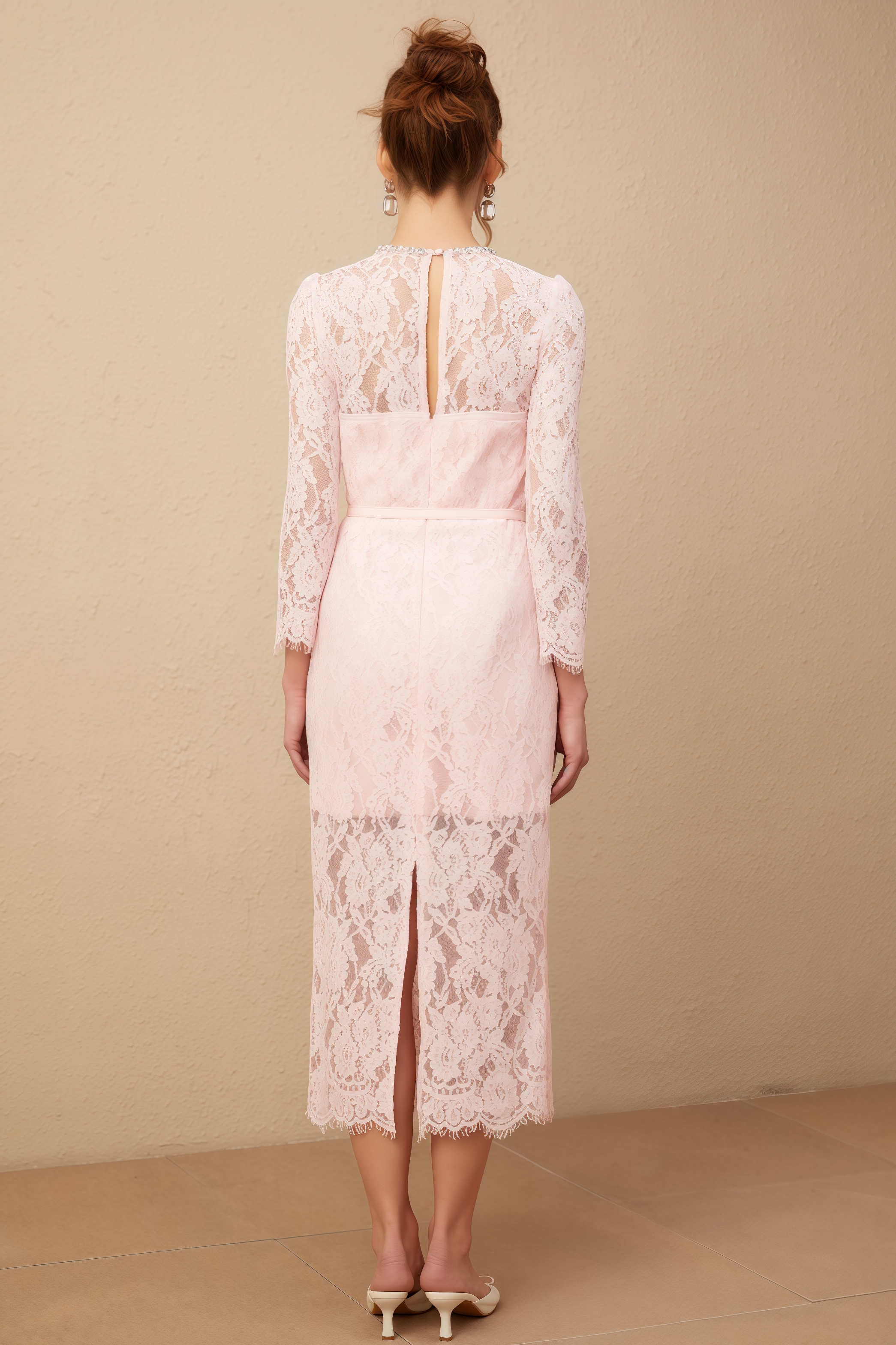 Andre Pink Lace High-Waisted Midi Dress