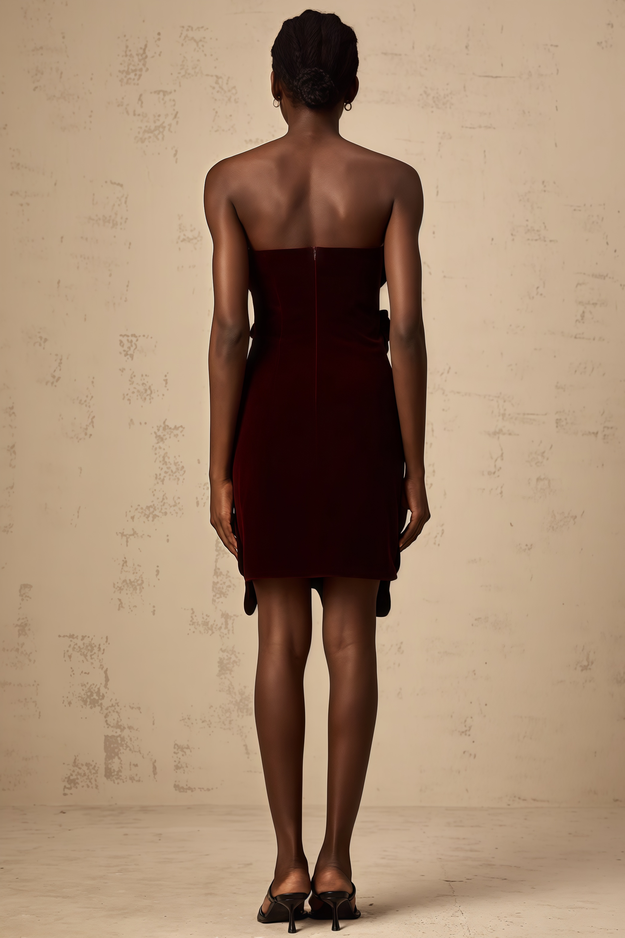 Sage Red Floral Applique Velvet Mini Dress