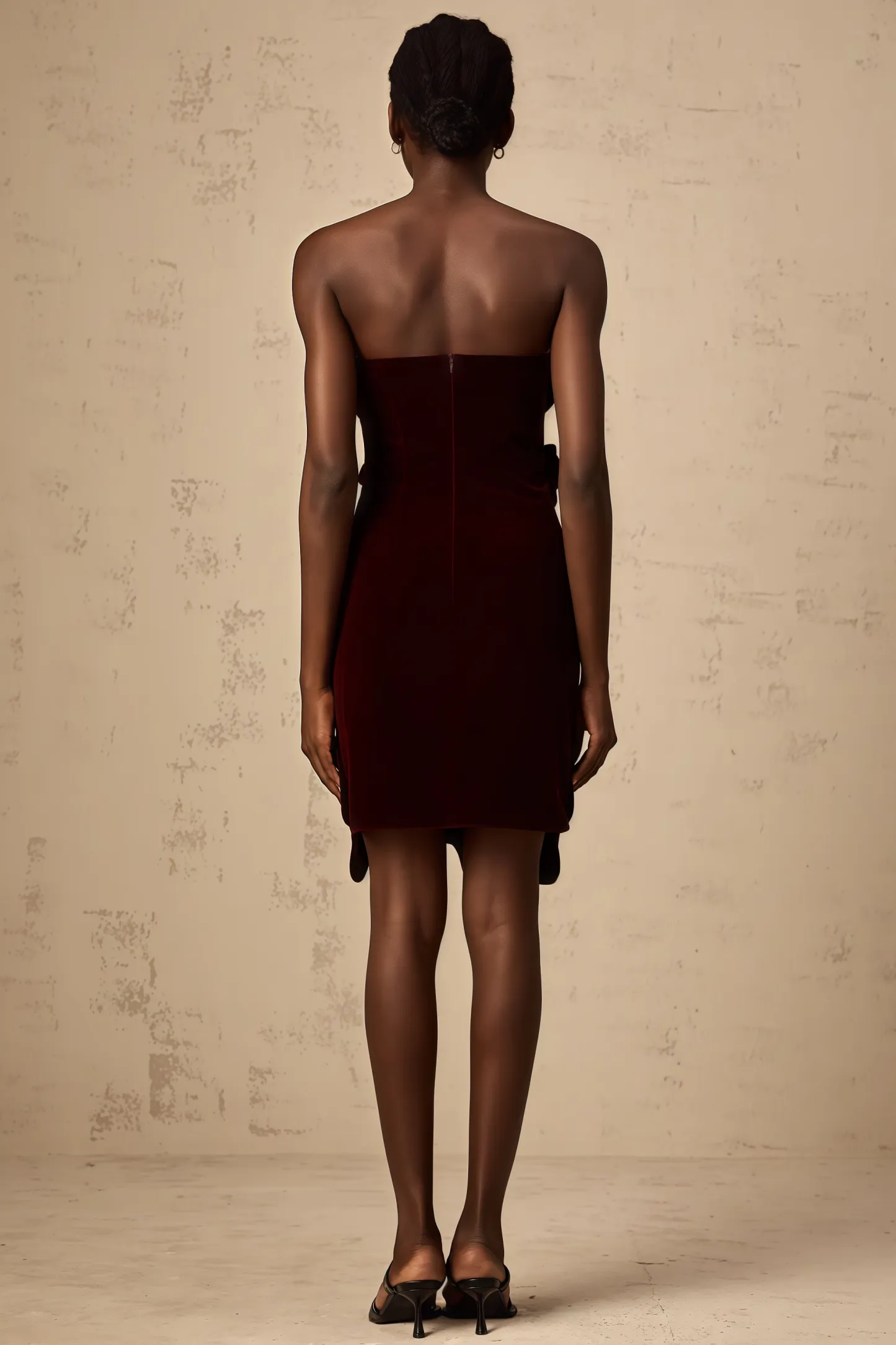 Sage Red Floral Applique Velvet Mini Dress