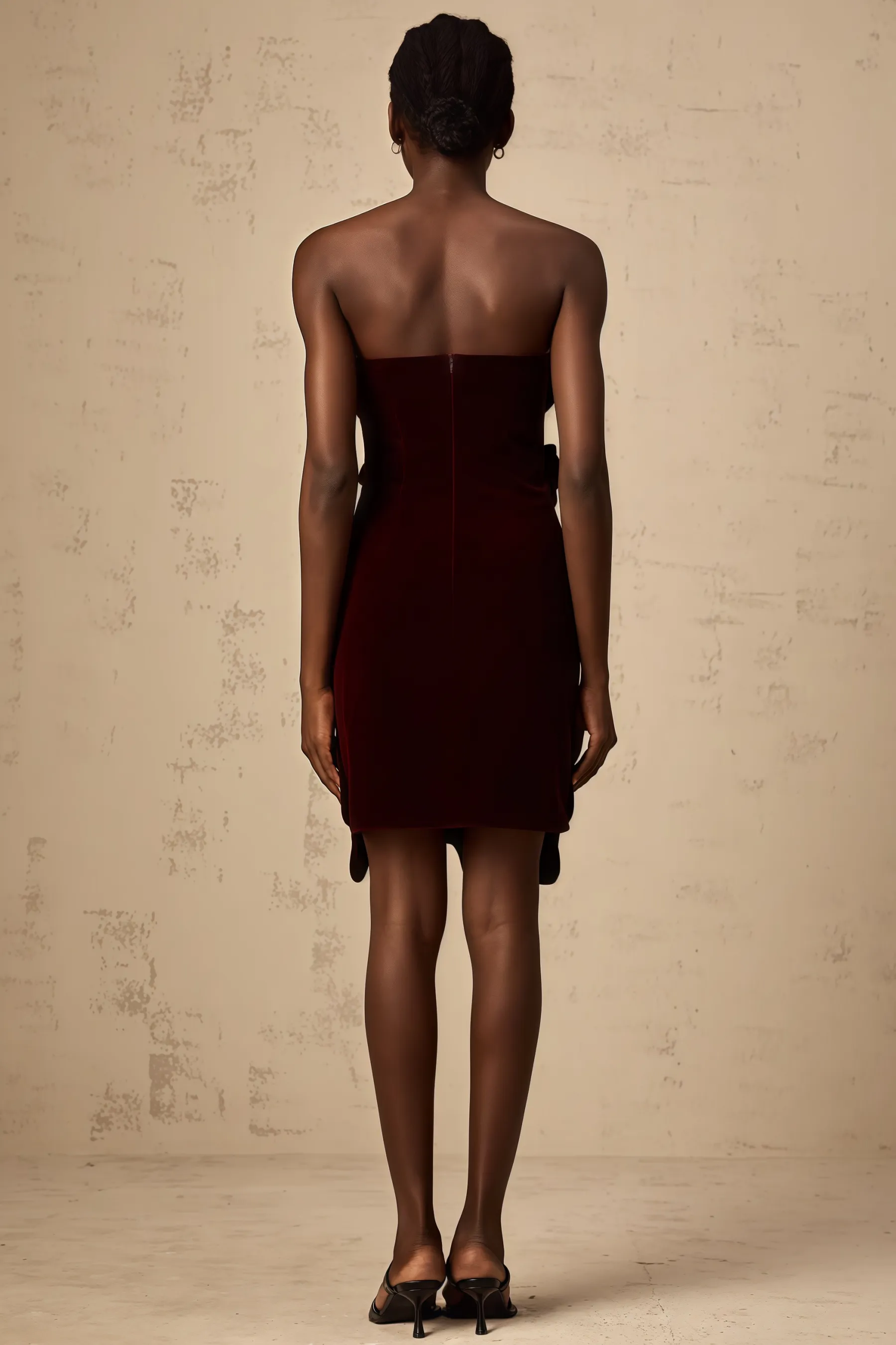 Sage Red Floral Applique Velvet Mini Dress