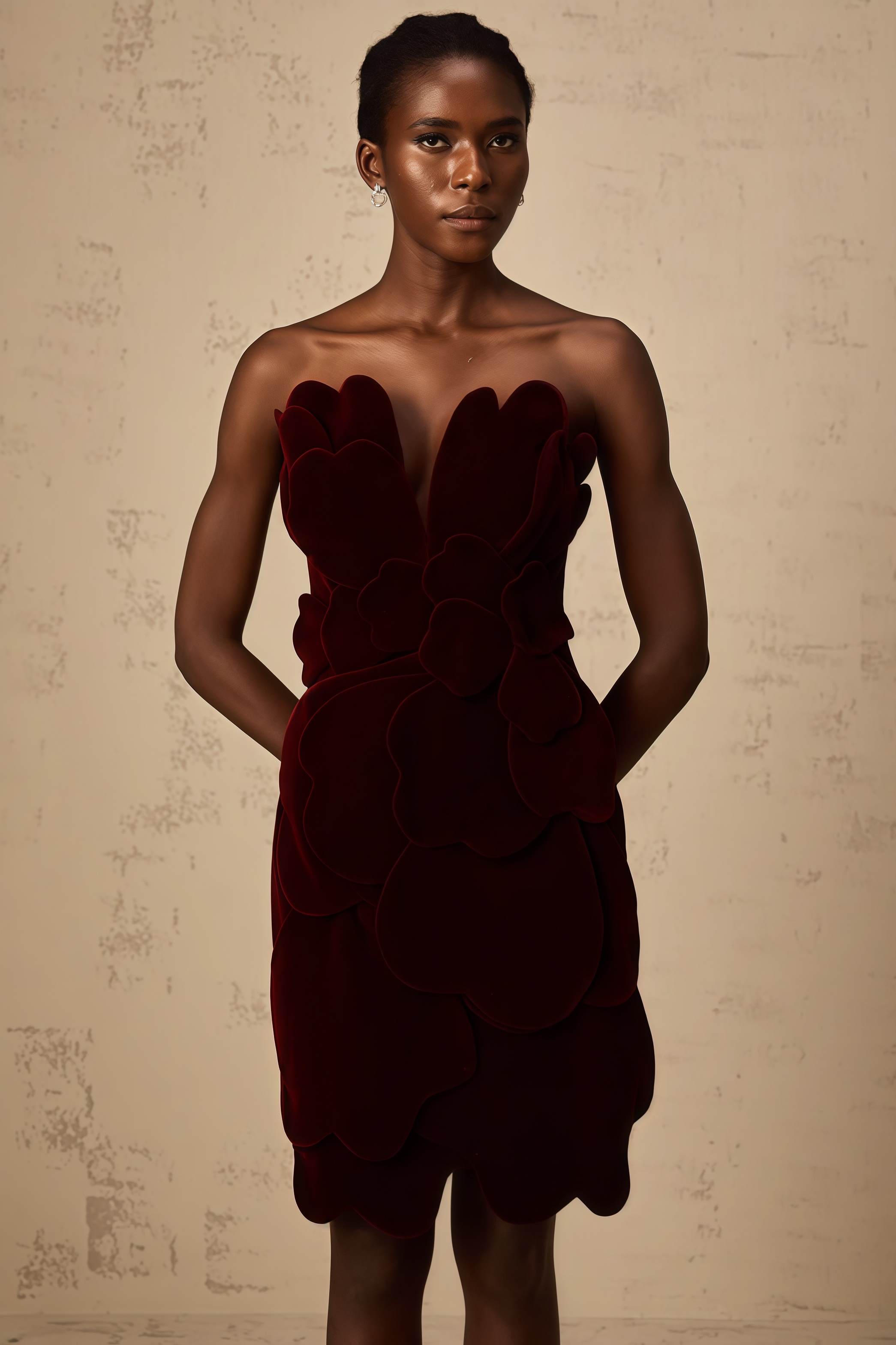 Sage Red Floral Applique Velvet Mini Dress