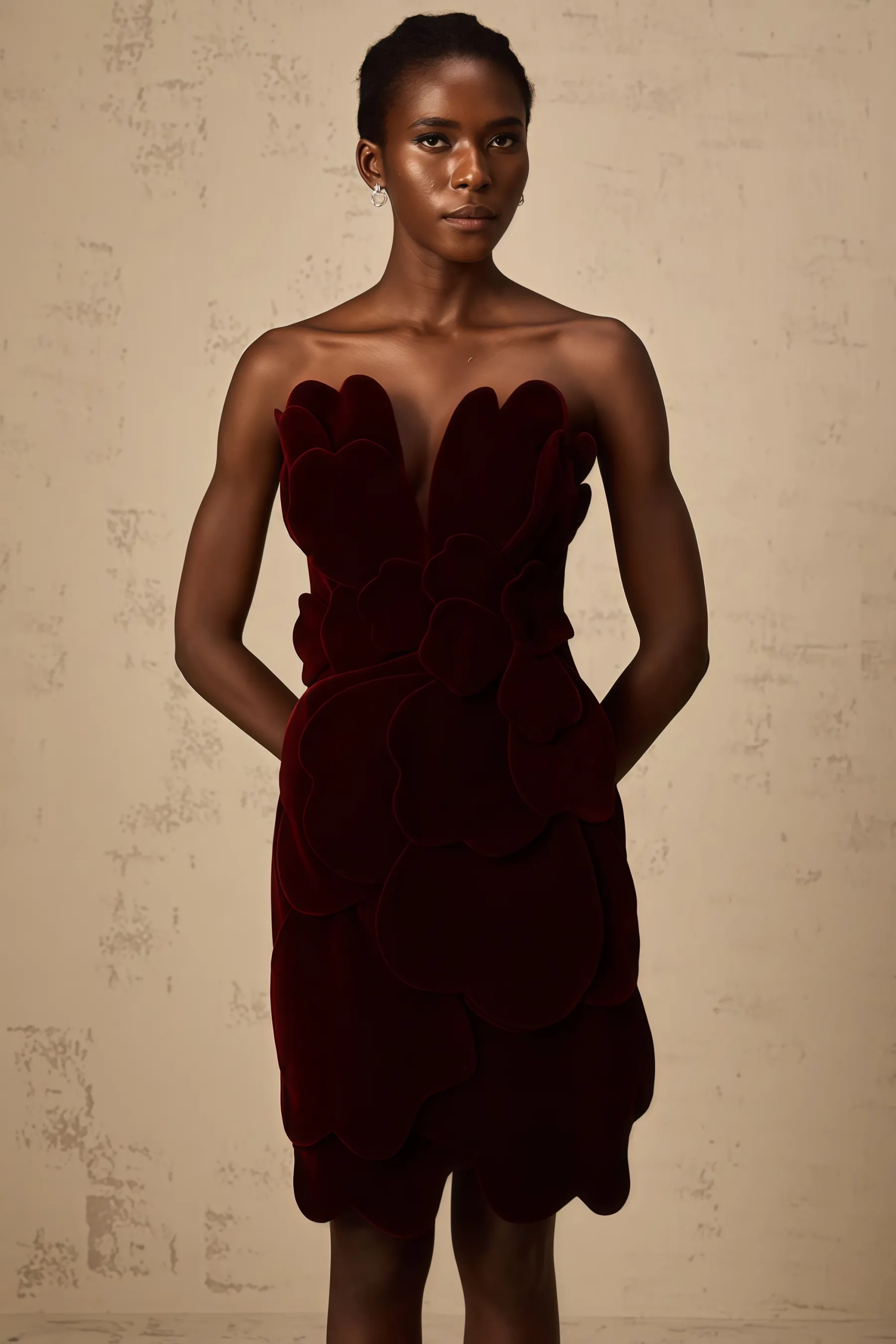 Sage Red Floral Applique Velvet Mini Dress