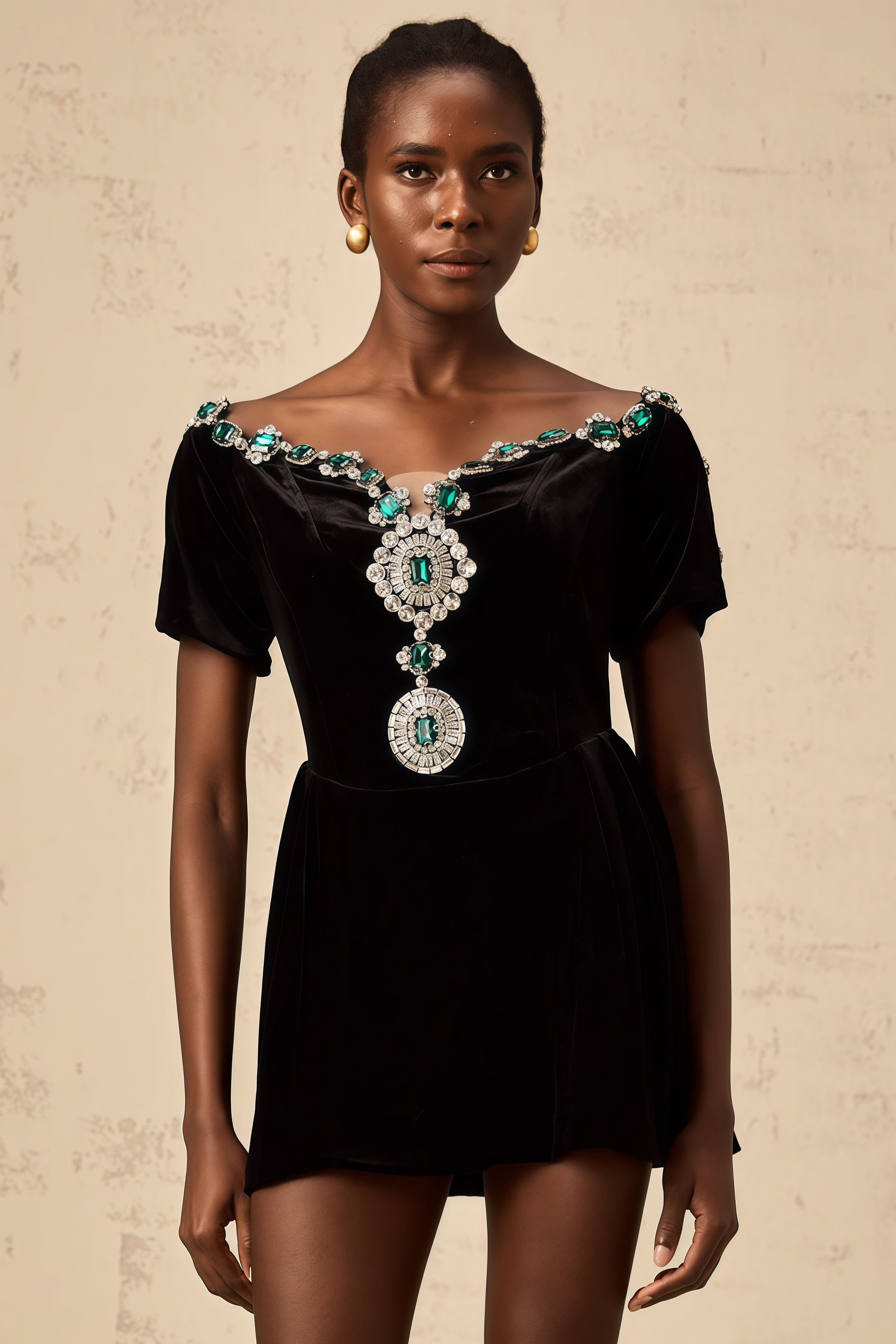 Ivy Black Velvet Embellished Mini Dress