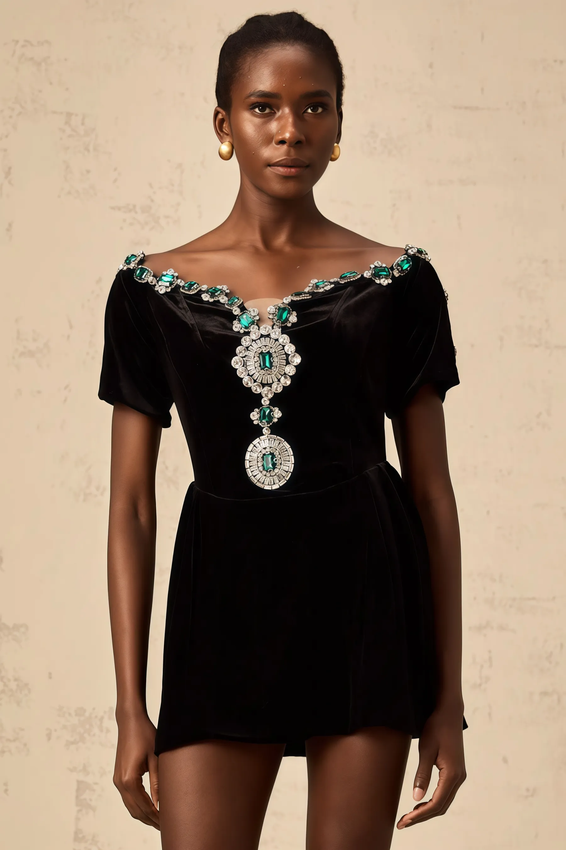 Ivy Black Velvet Embellished Mini Dress