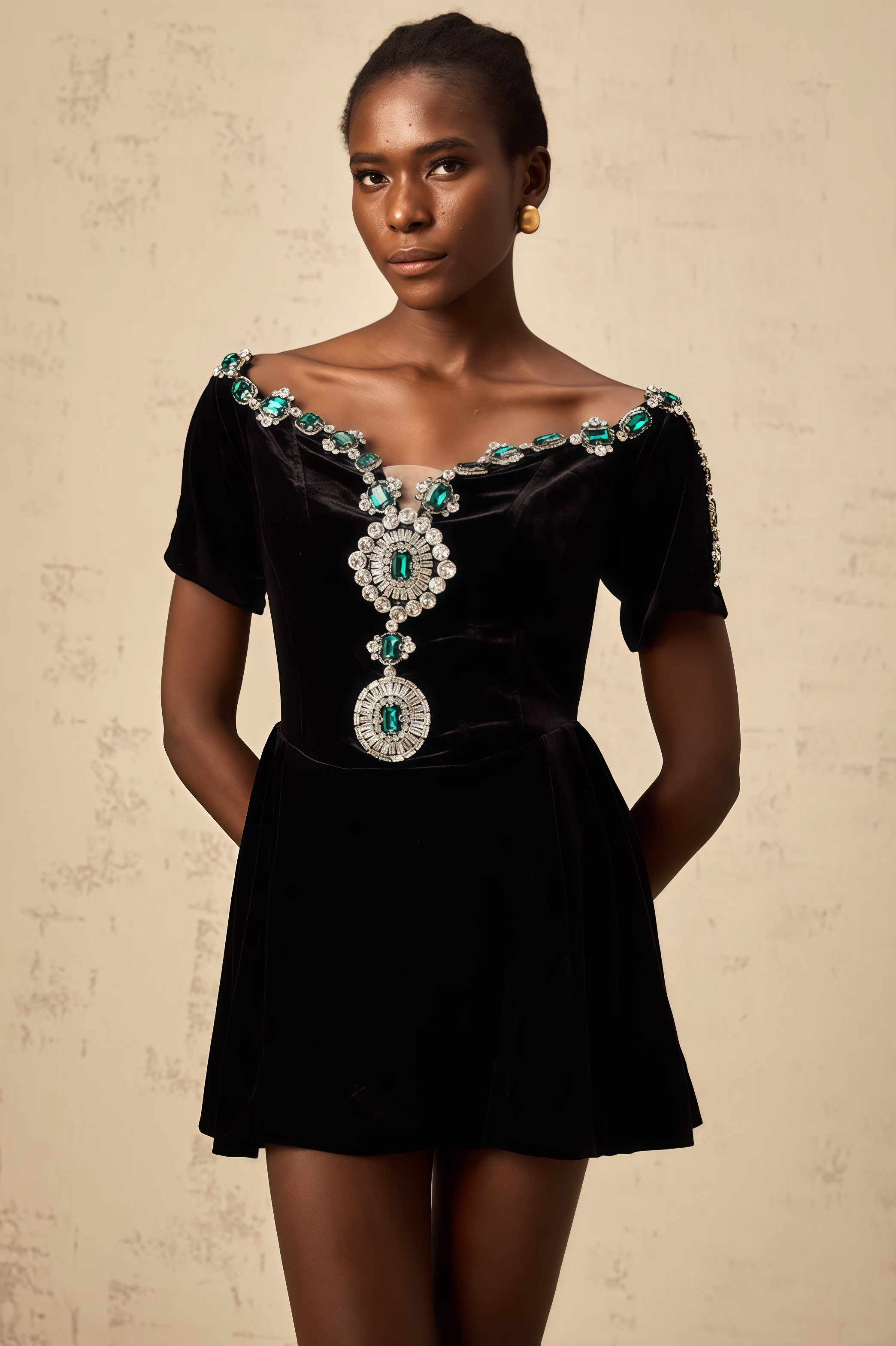 Ivy Black Velvet Embellished Mini Dress