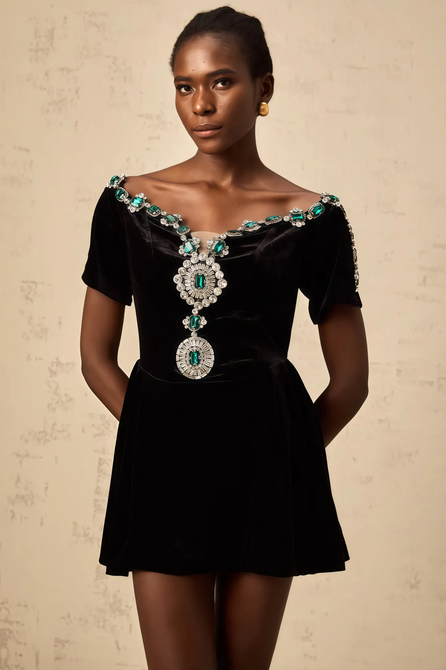 Ivy Black Velvet Embellished Mini Dress