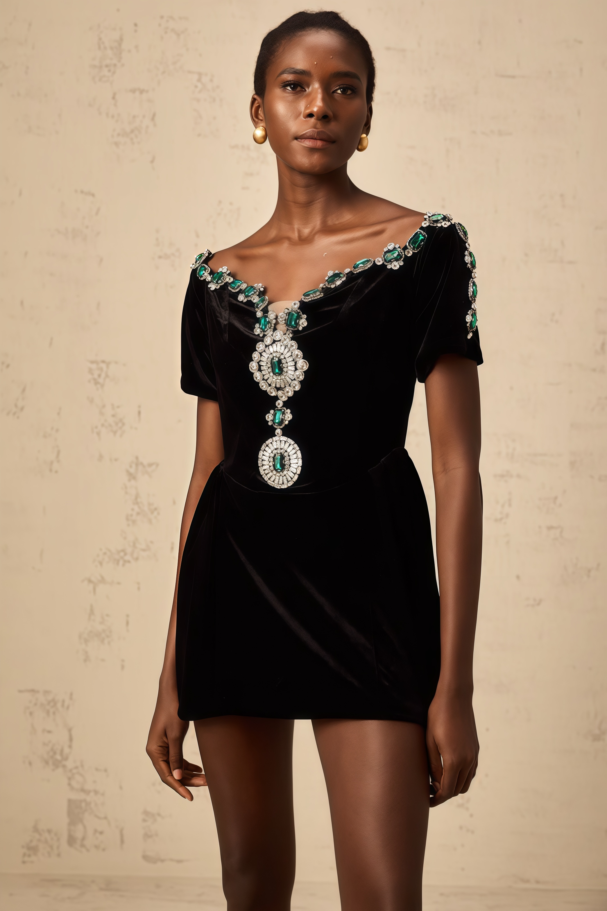 Ivy Black Velvet Embellished Mini Dress