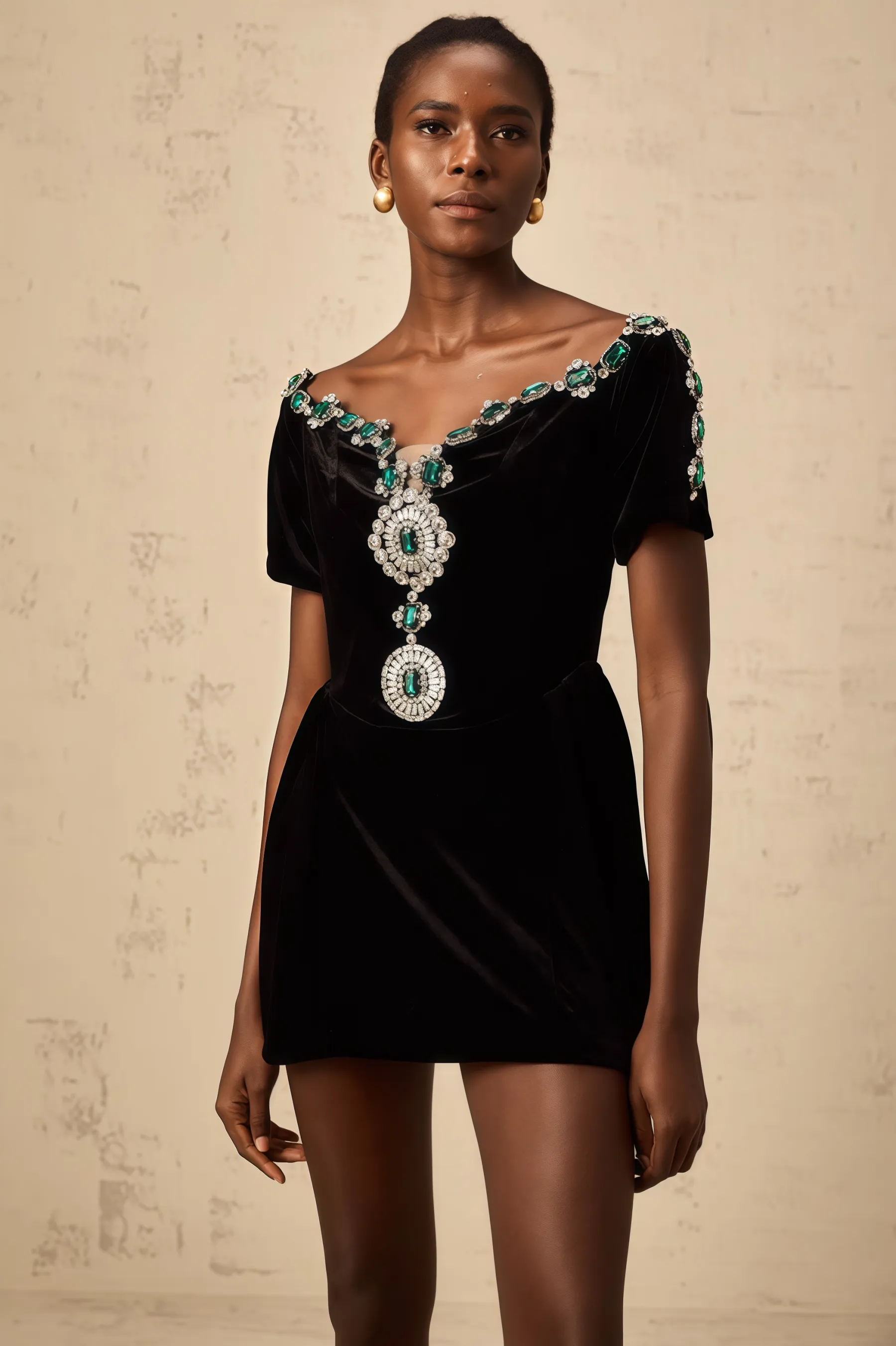 Ivy Black Velvet Embellished Mini Dress