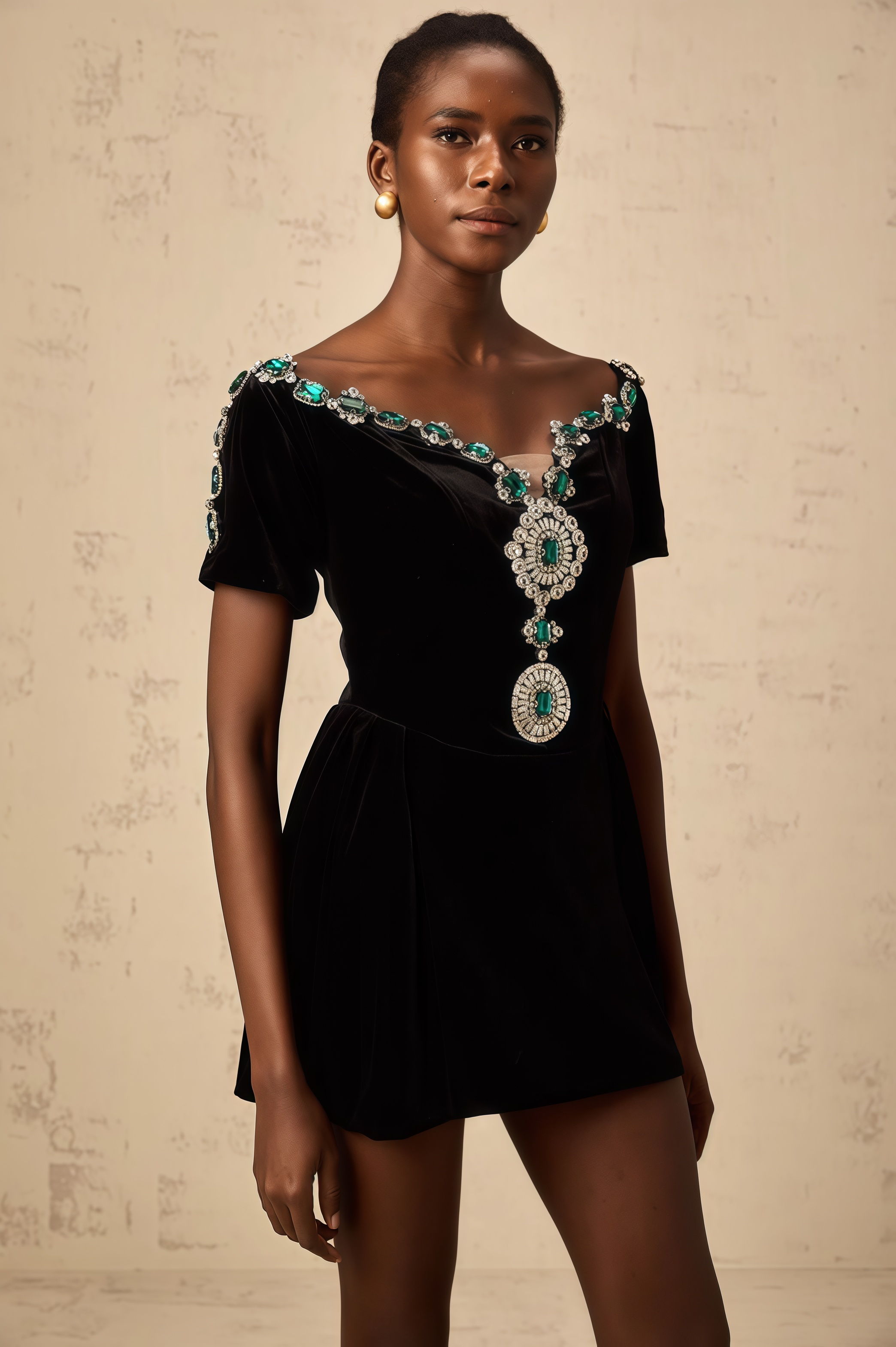 Ivy Black Velvet Embellished Mini Dress