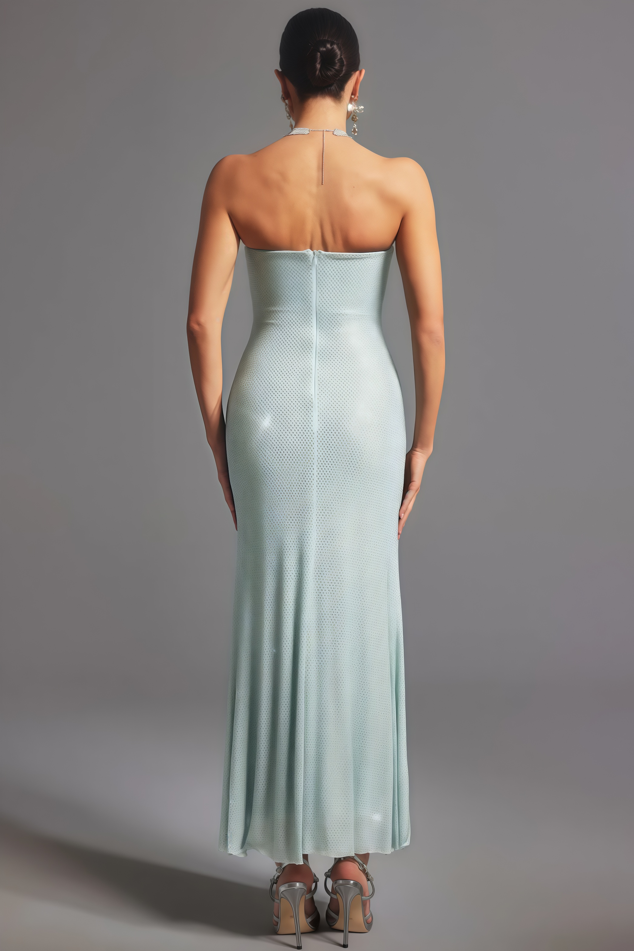 Orins Strapless Bow Diamond Maxi Dress