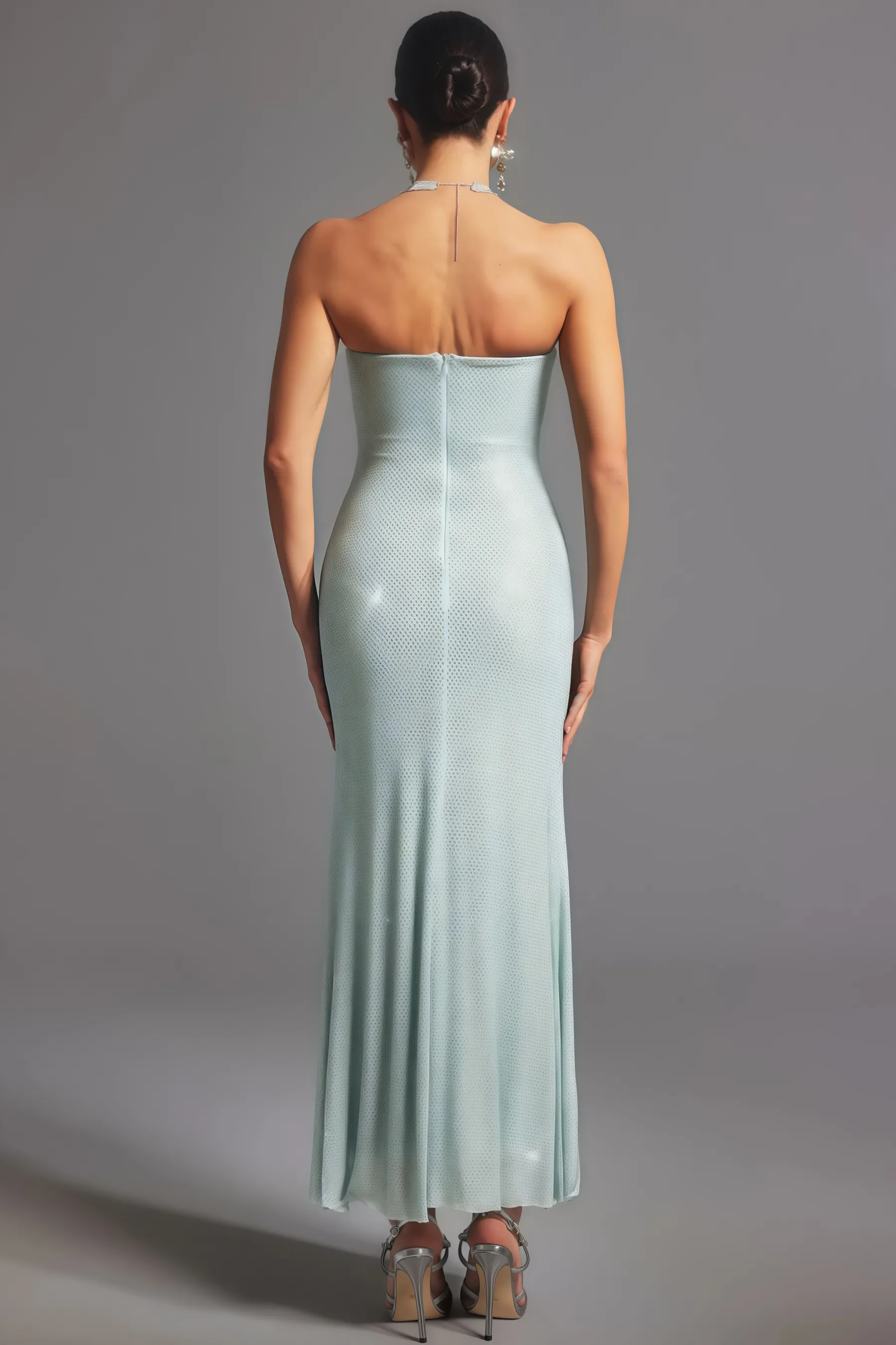 Orins Strapless Bow Diamond Maxi Dress
