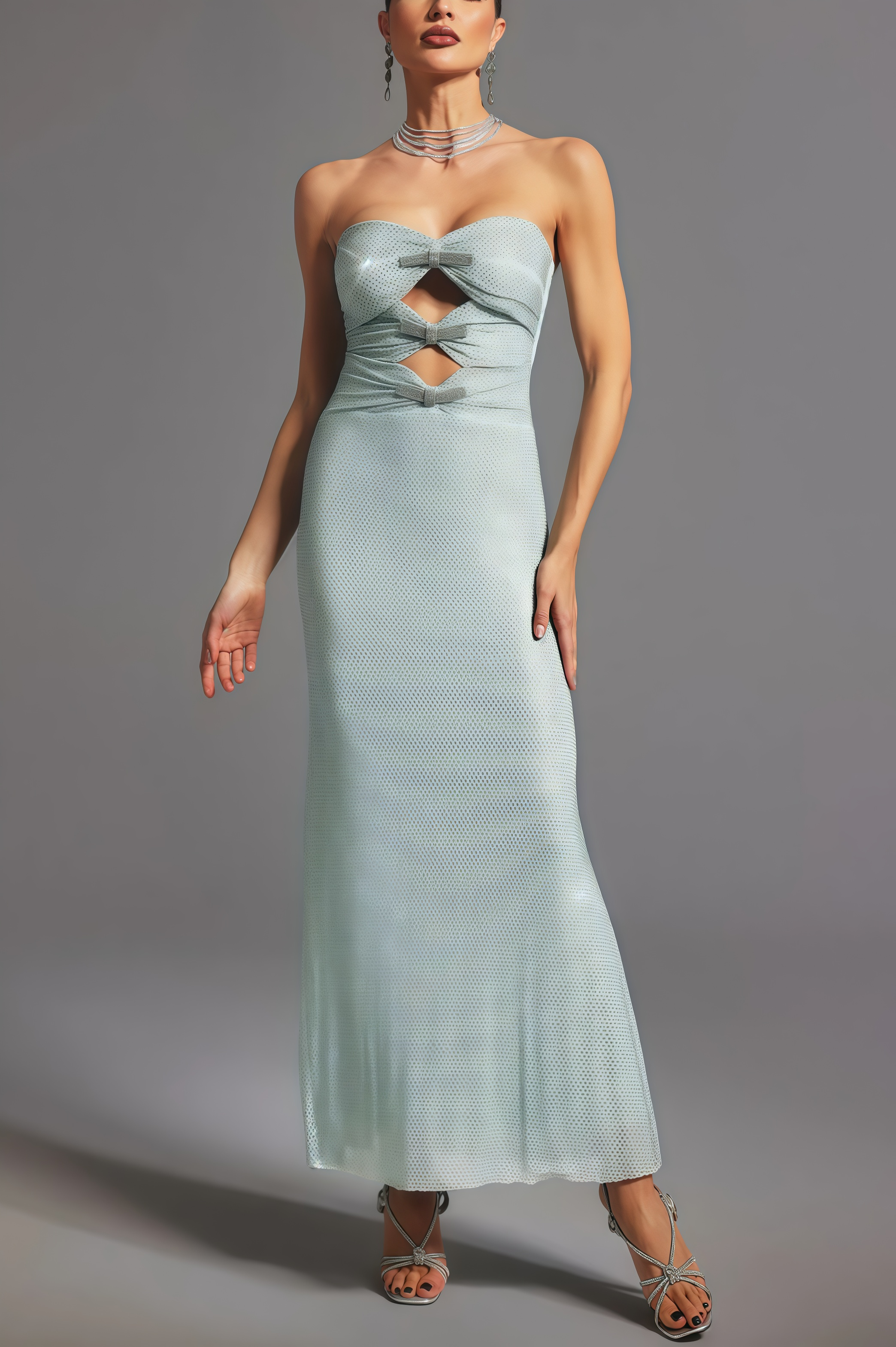 Orins Strapless Bow Diamond Maxi Dress