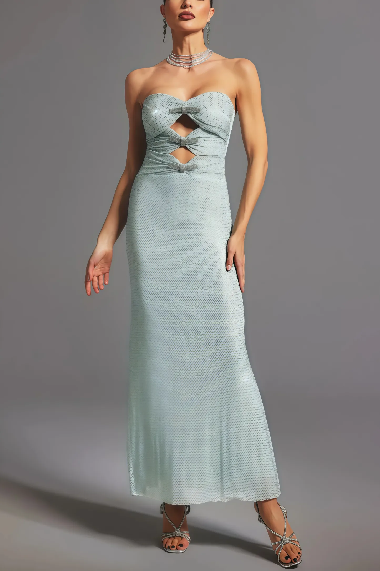 Orins Strapless Bow Diamond Maxi Dress
