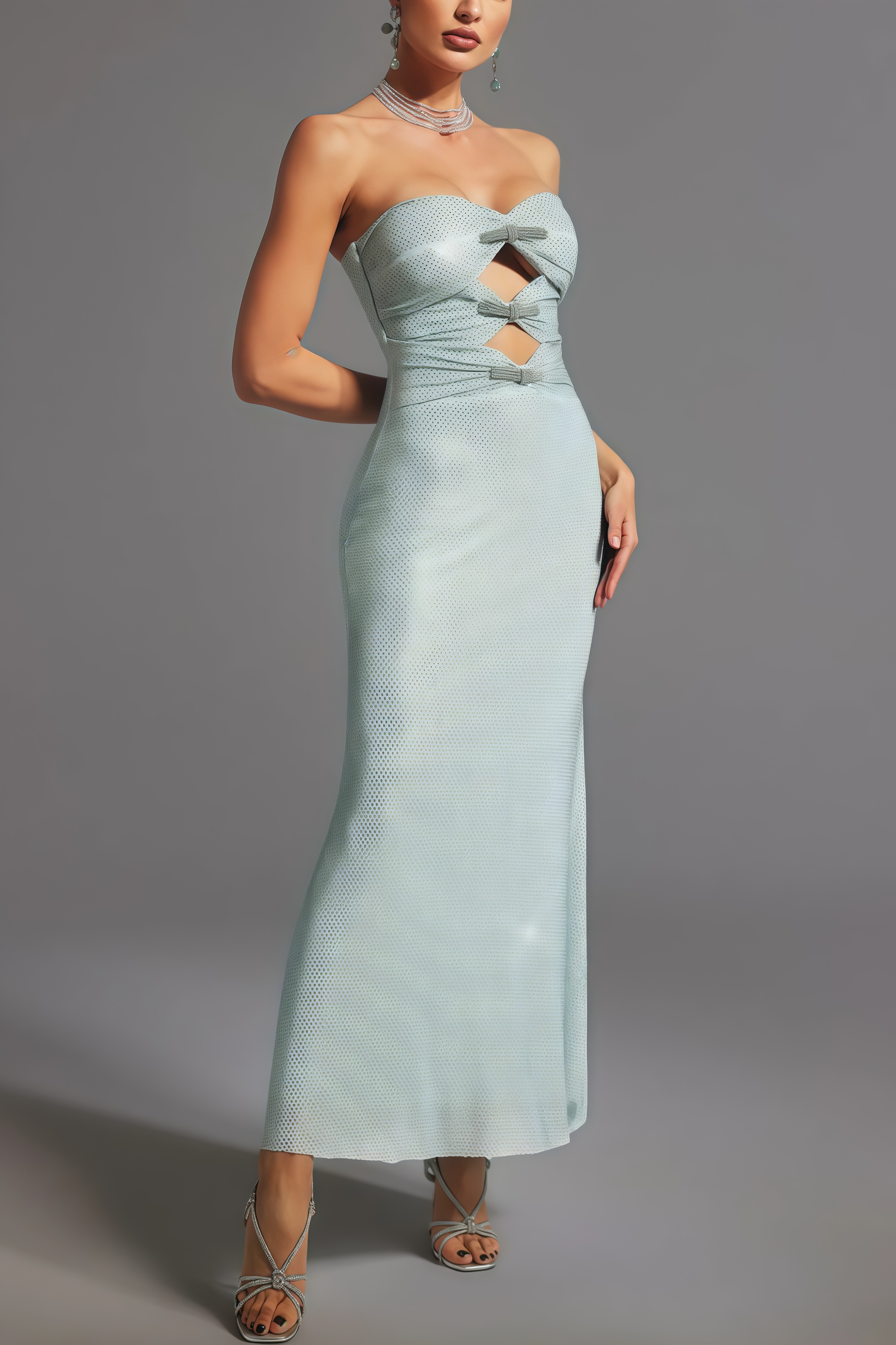 Orins Strapless Bow Diamond Maxi Dress