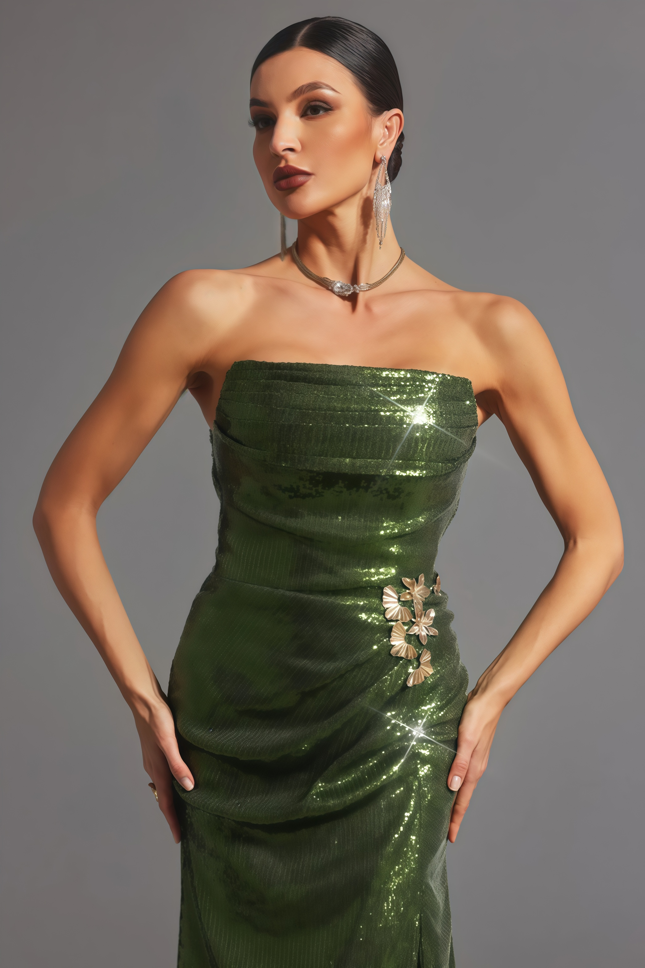 Rhea Sleeveless Lacing Sequin Maxi Dress