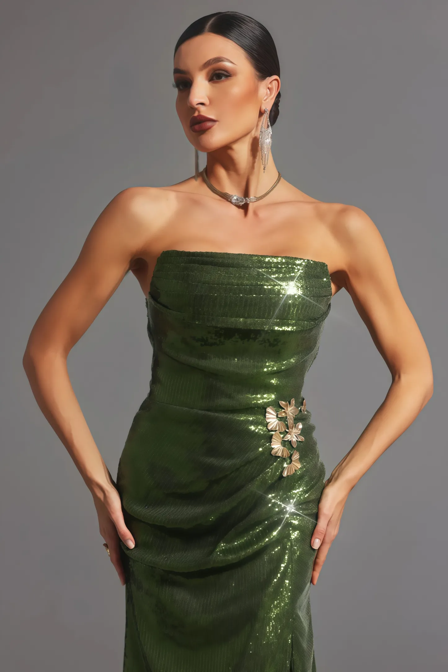 Rhea Sleeveless Lacing Sequin Maxi Dress