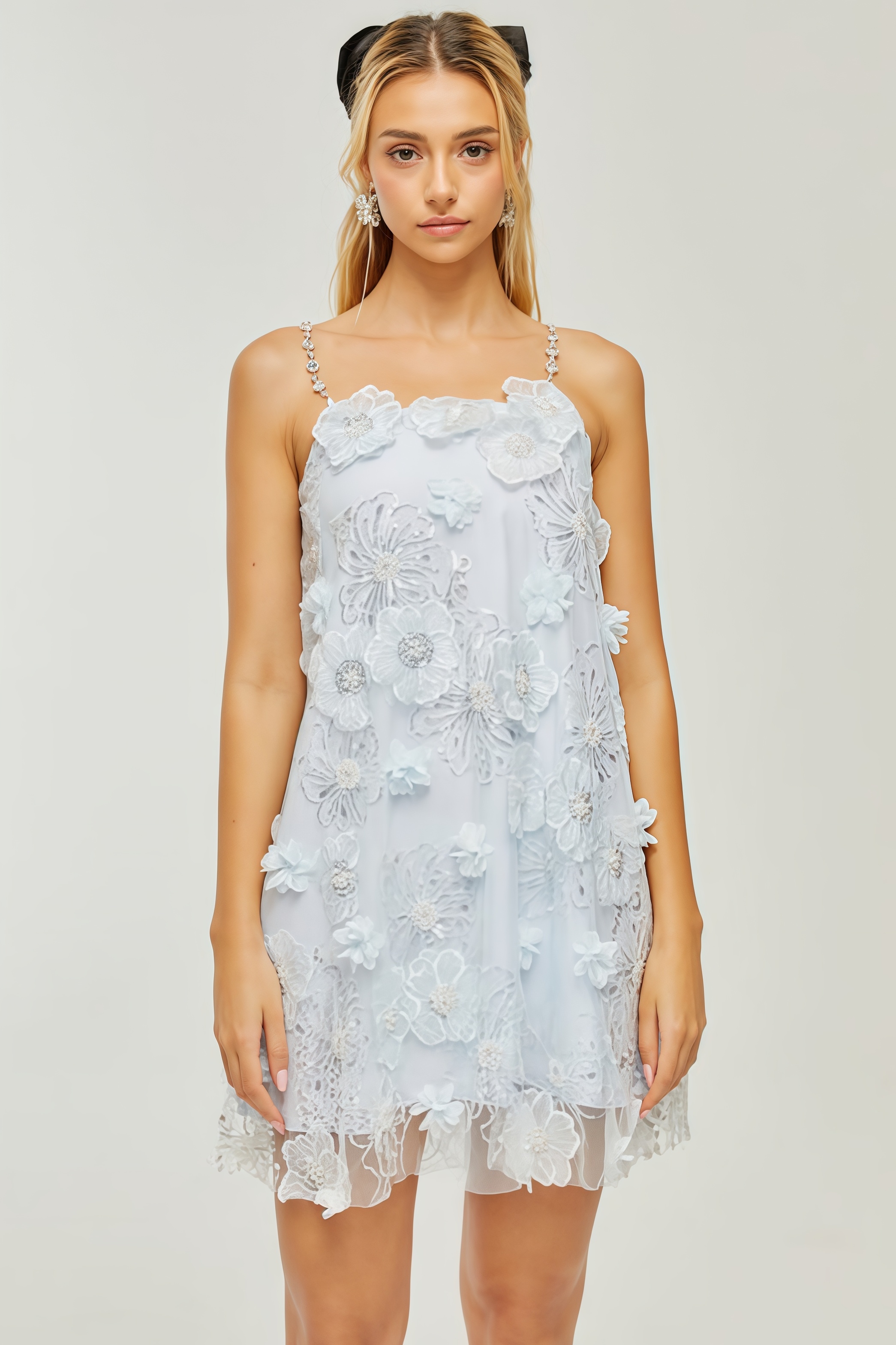 Marifd Blue Flower Sequin Mesh Mini Dress