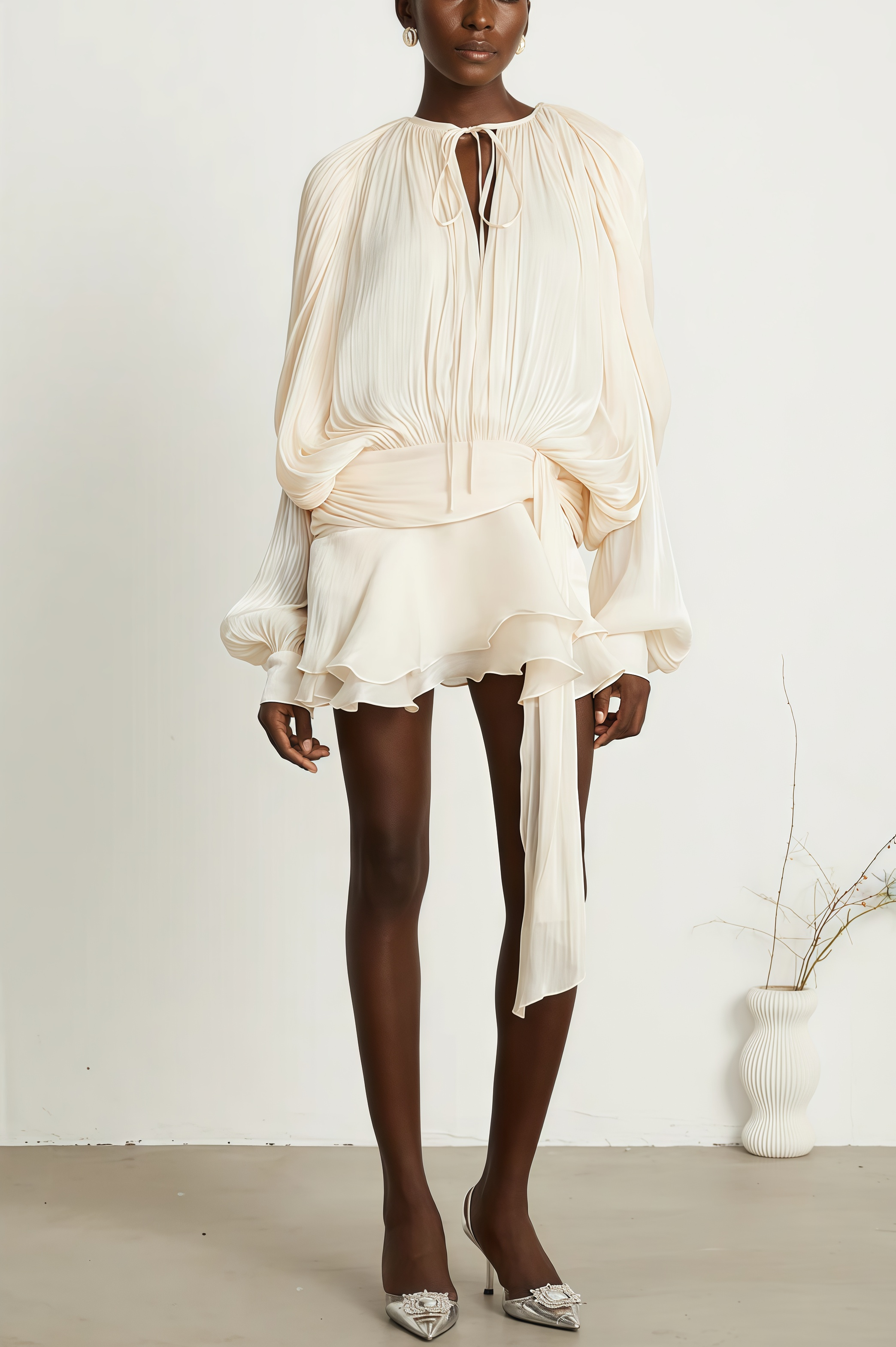 Jessamine Pleated Ruffle Mini Dress