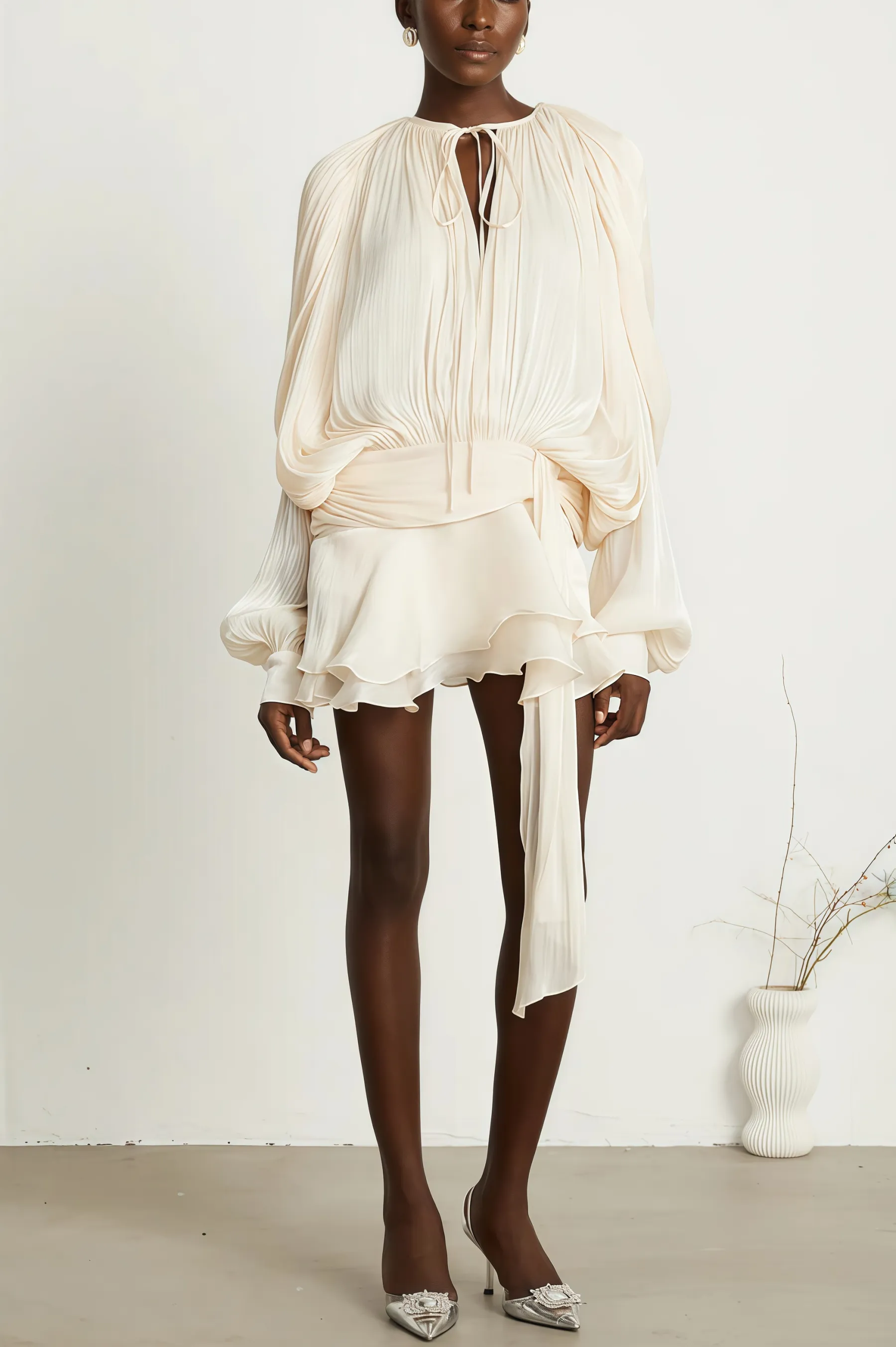 Jessamine Pleated Ruffle Mini Dress