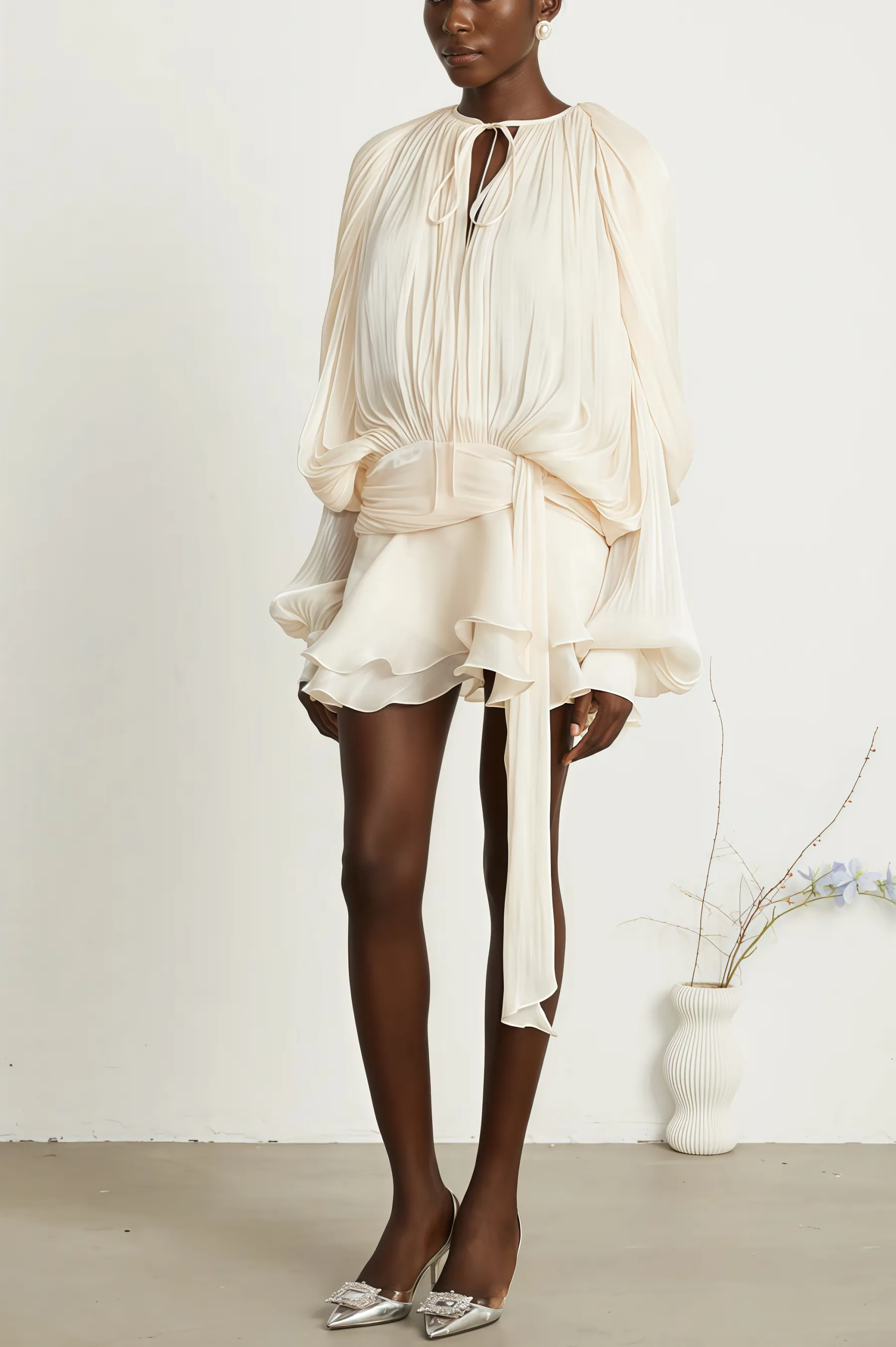 Jessamine Pleated Ruffle Mini Dress