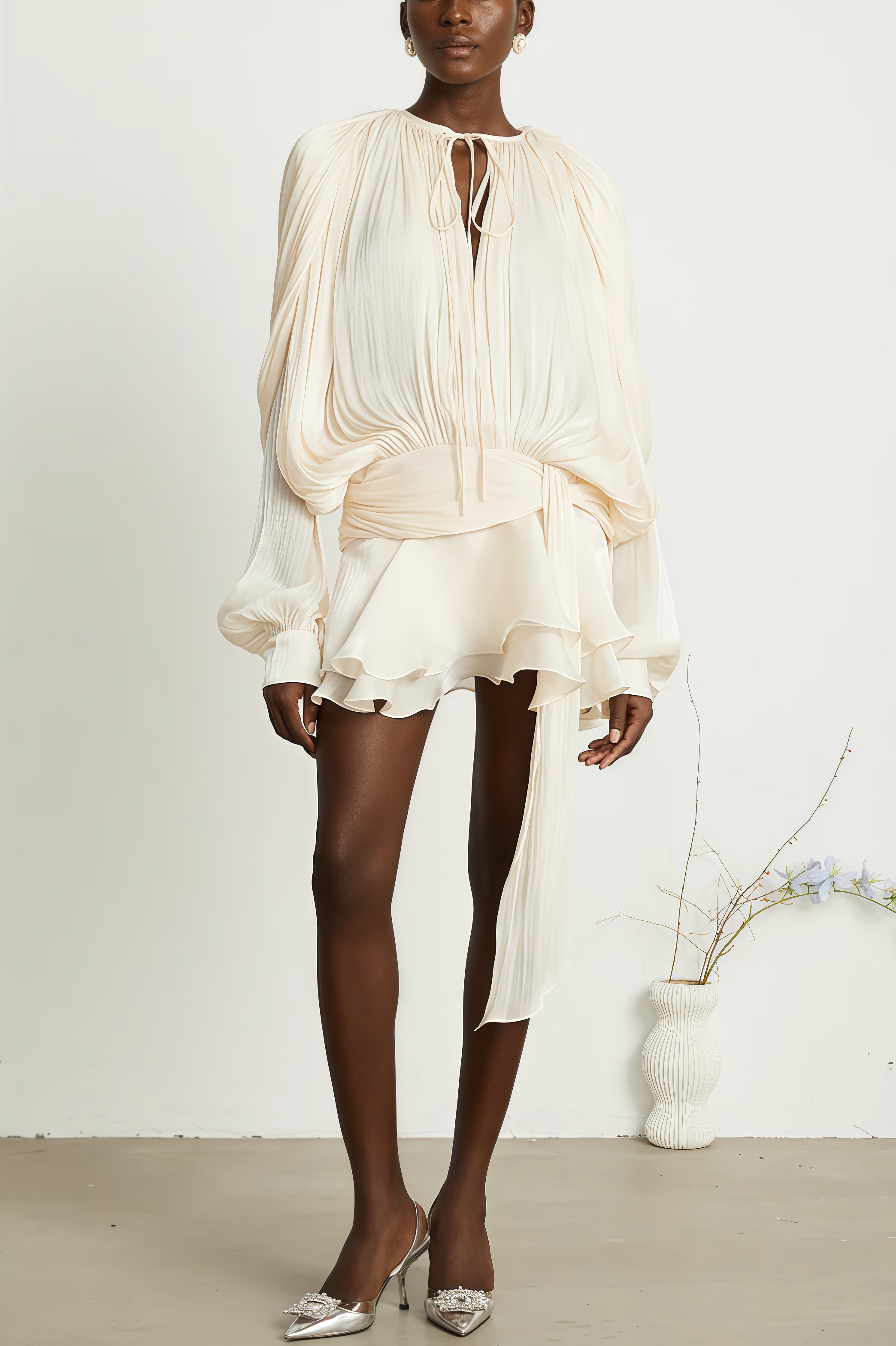 Jessamine Pleated Ruffle Mini Dress