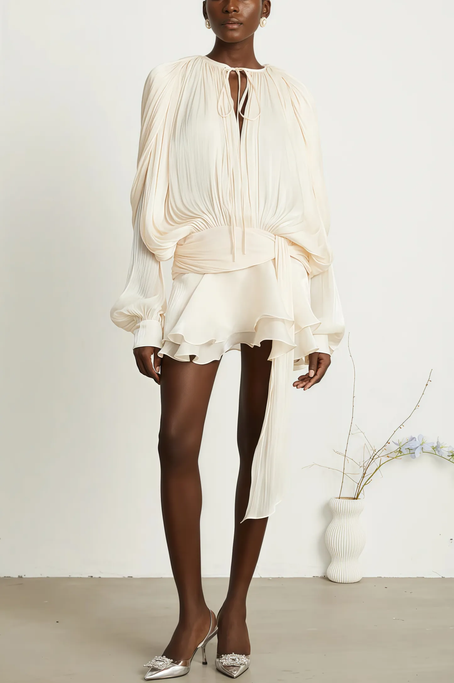 Jessamine Pleated Ruffle Mini Dress