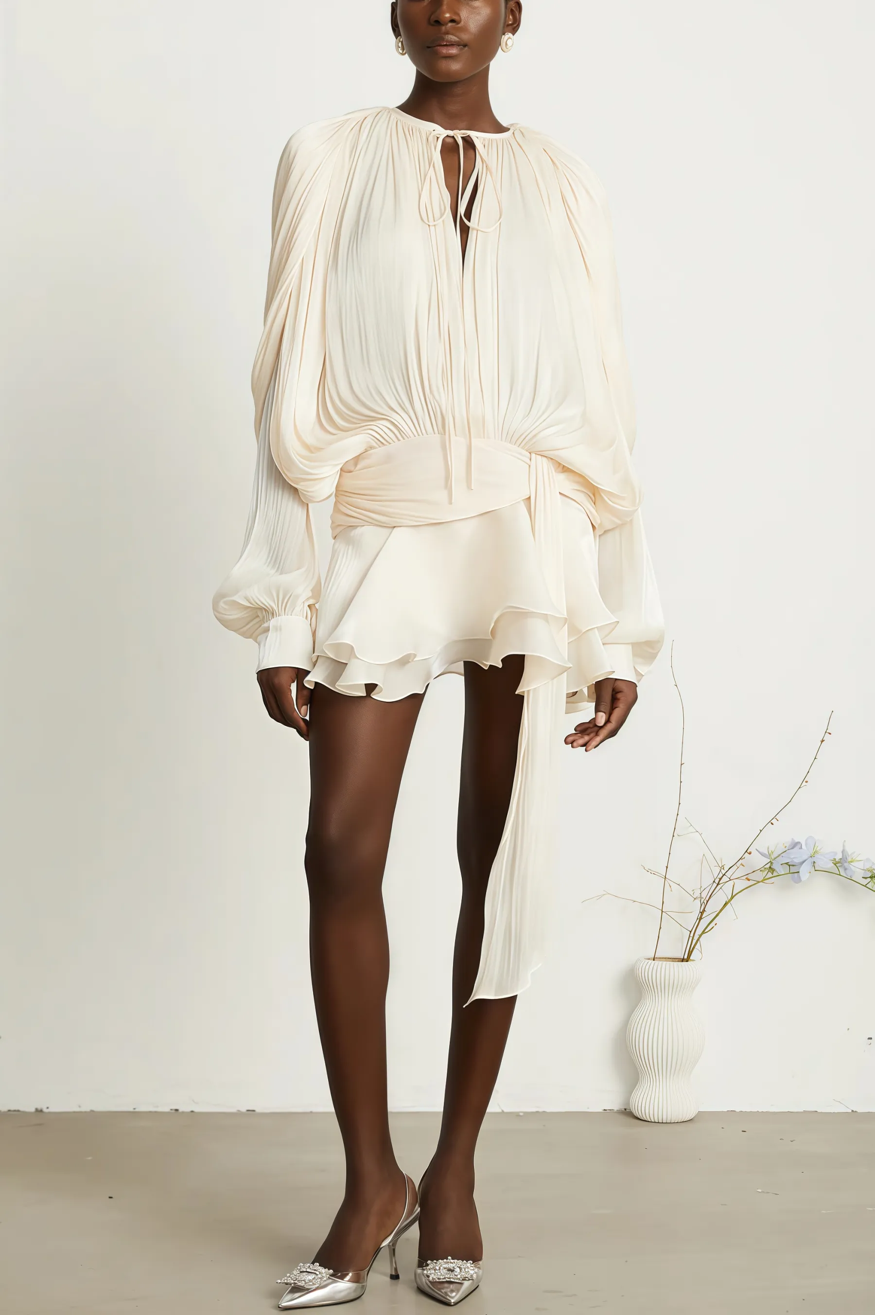 Jessamine Pleated Ruffle Mini Dress