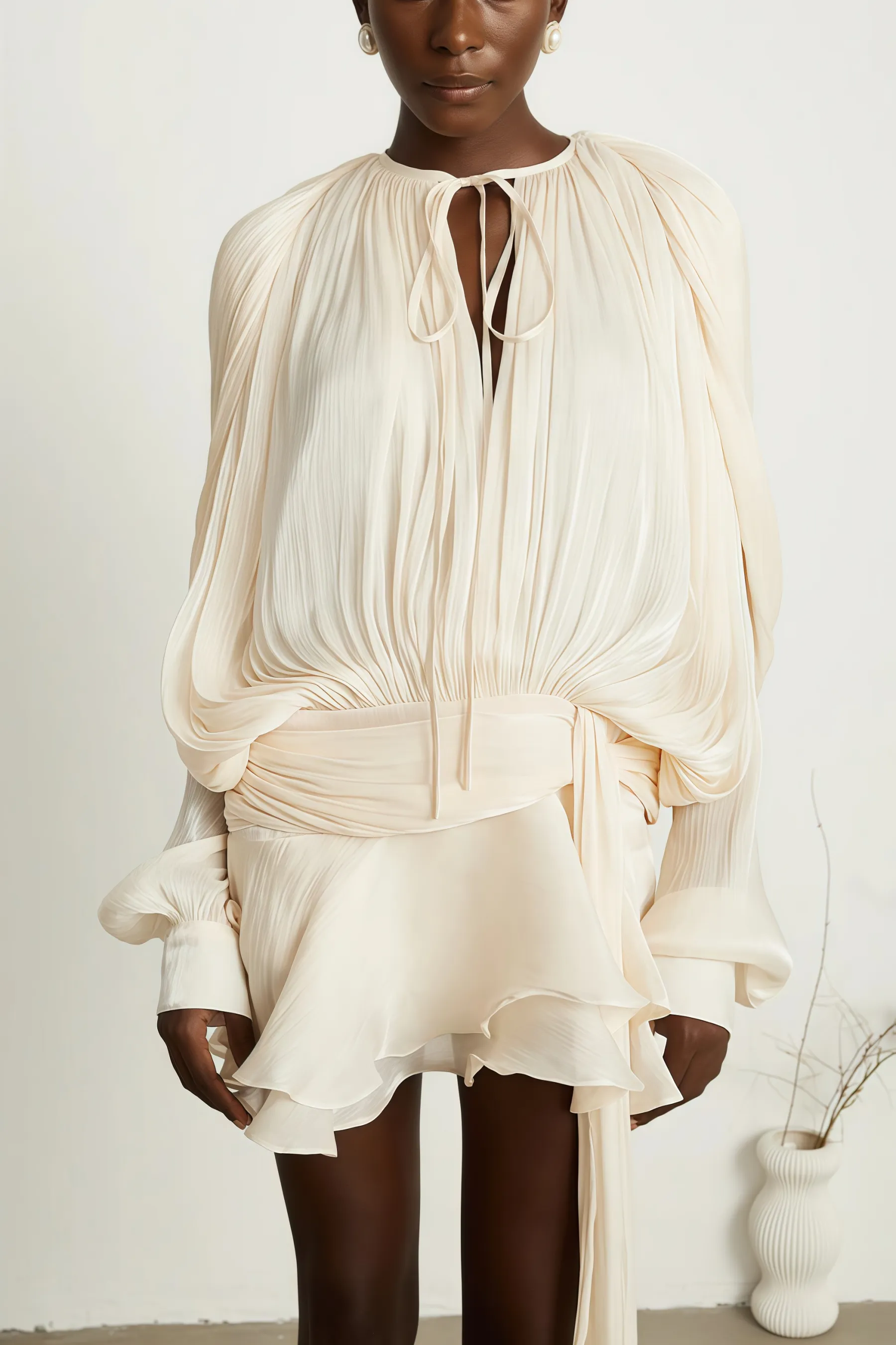 Jessamine Pleated Ruffle Mini Dress