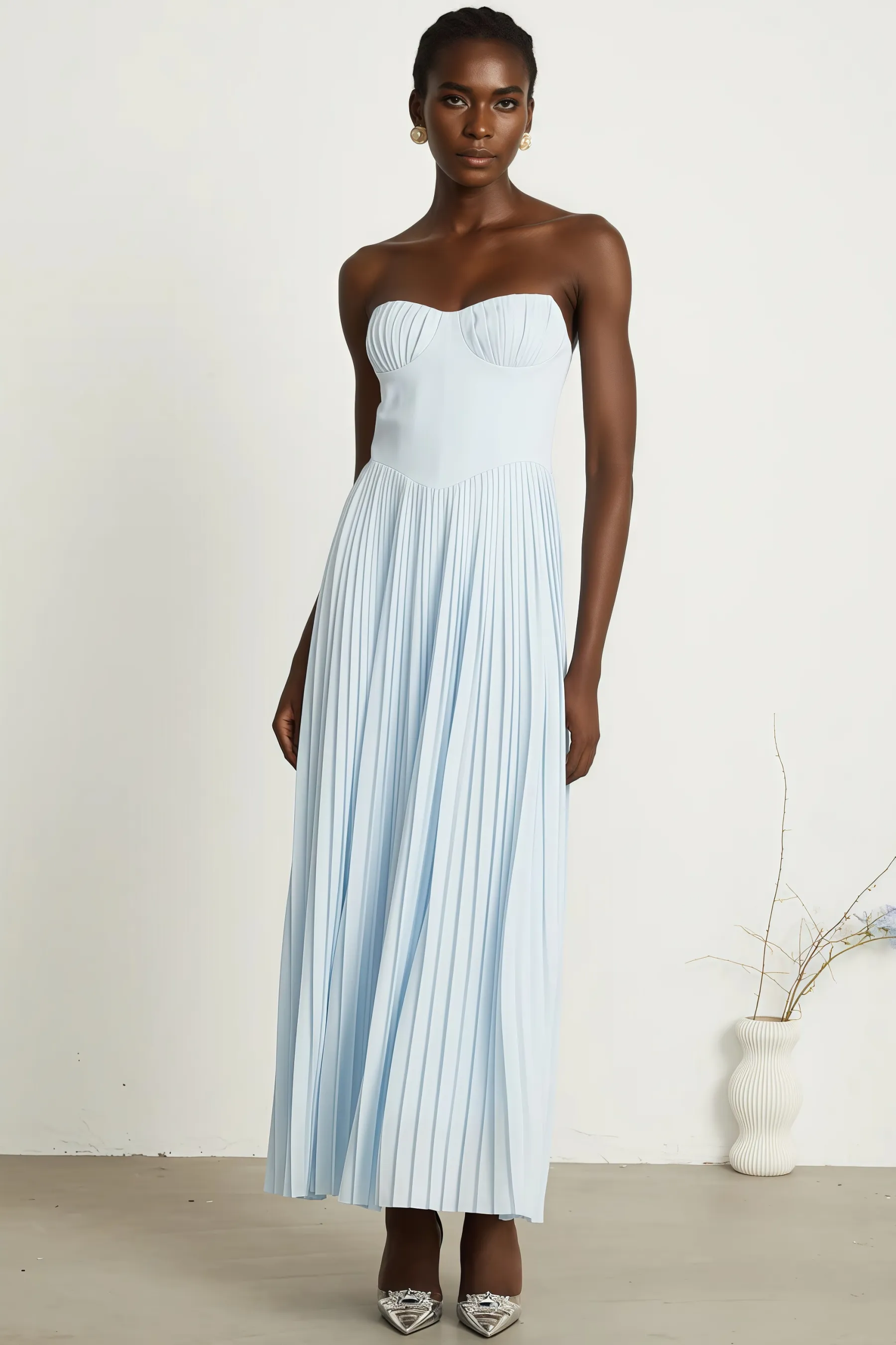 Dalia Blue Pleated Corset Maxi Dress