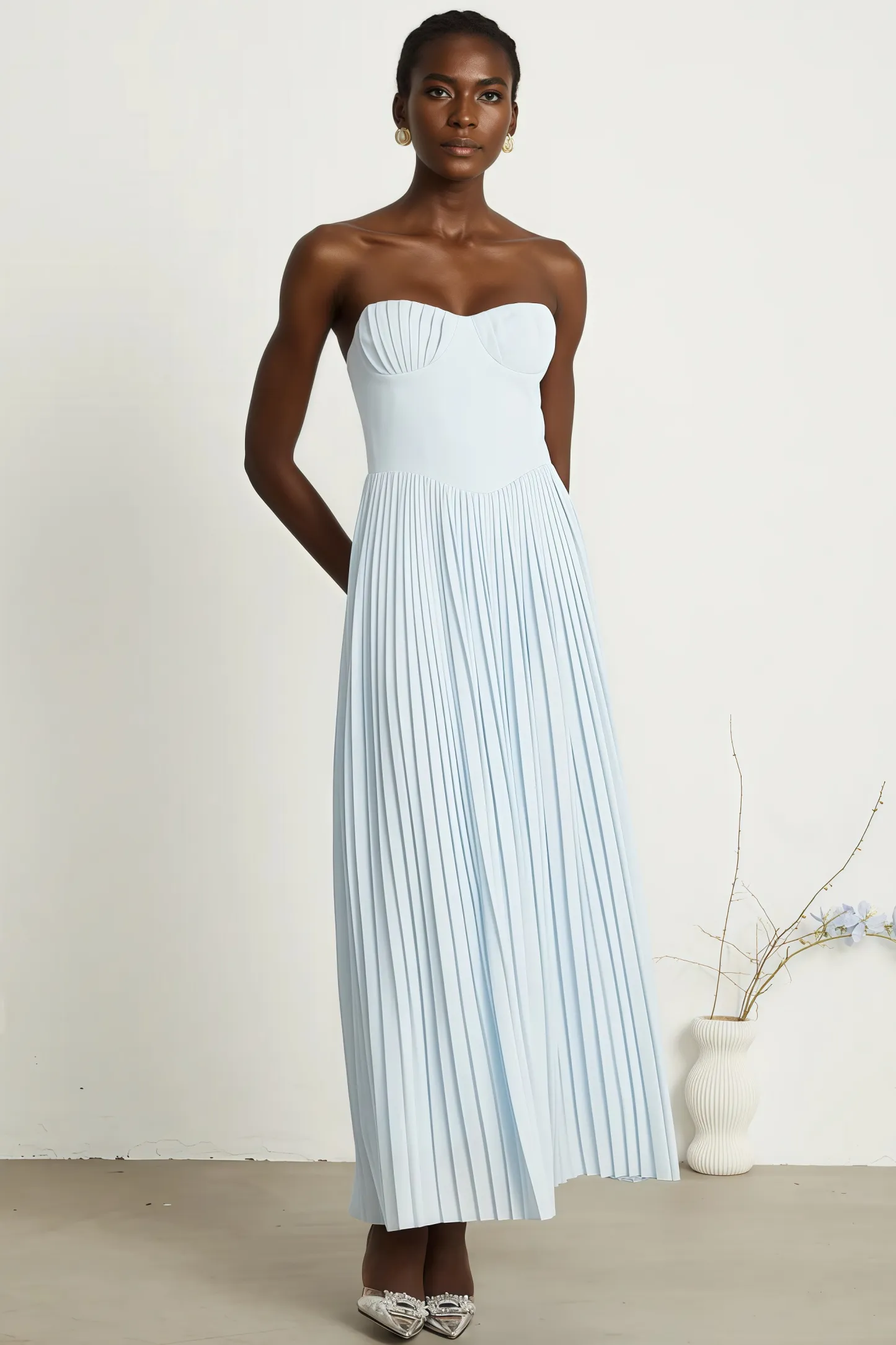 Dalia Blue Pleated Corset Maxi Dress