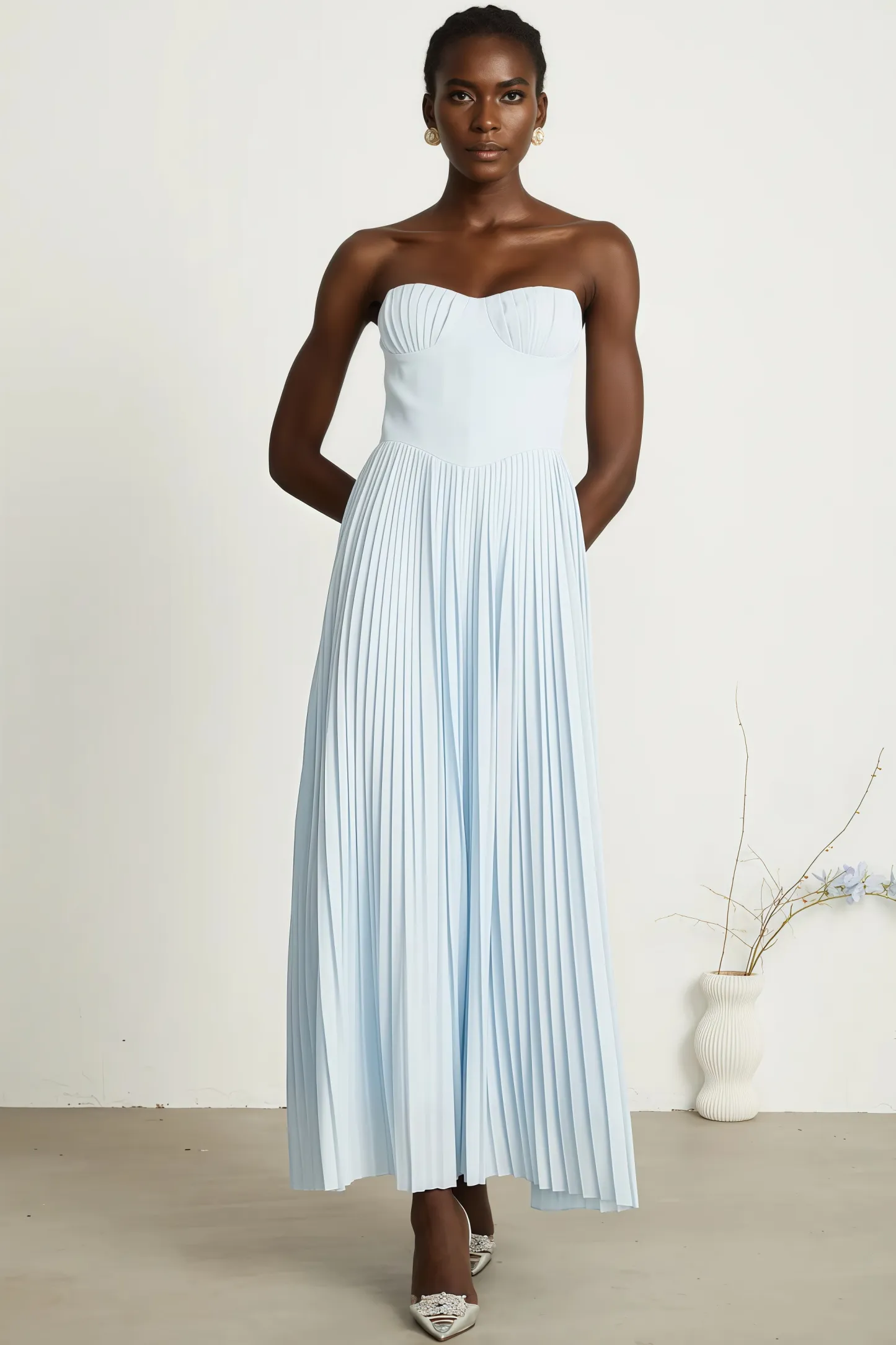 Dalia Blue Pleated Corset Maxi Dress