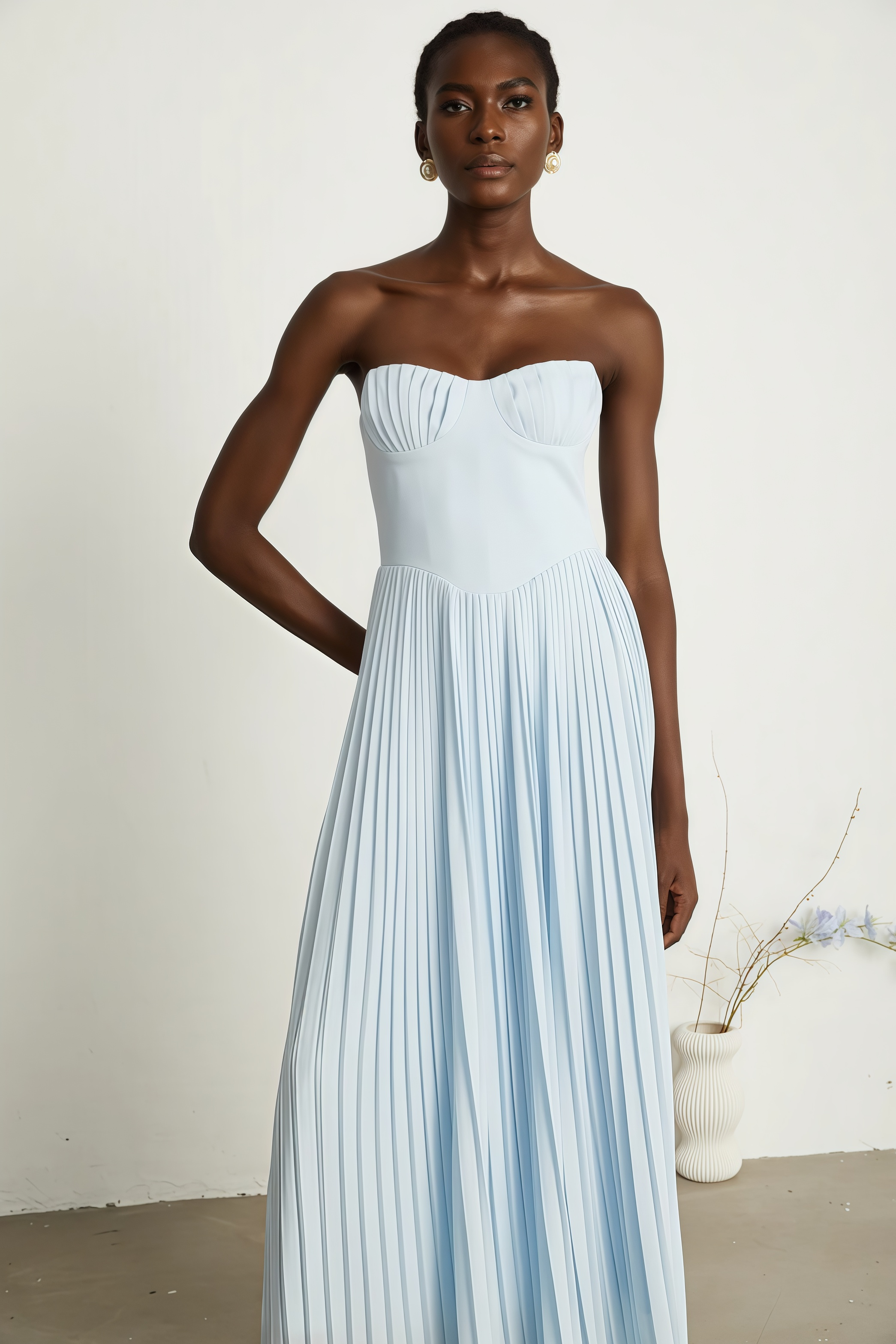 Dalia Blue Pleated Corset Maxi Dress