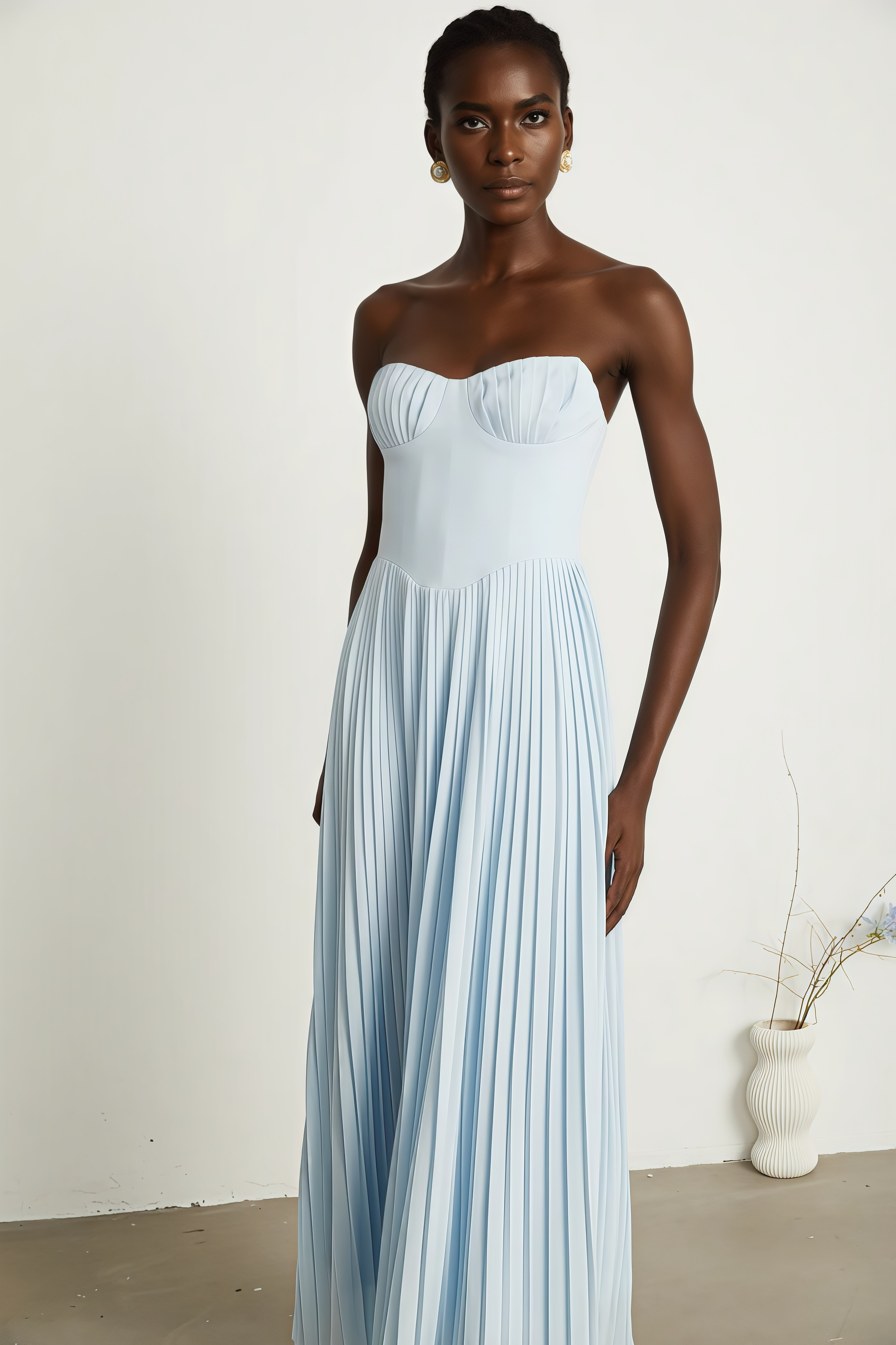 Dalia Blue Pleated Corset Maxi Dress