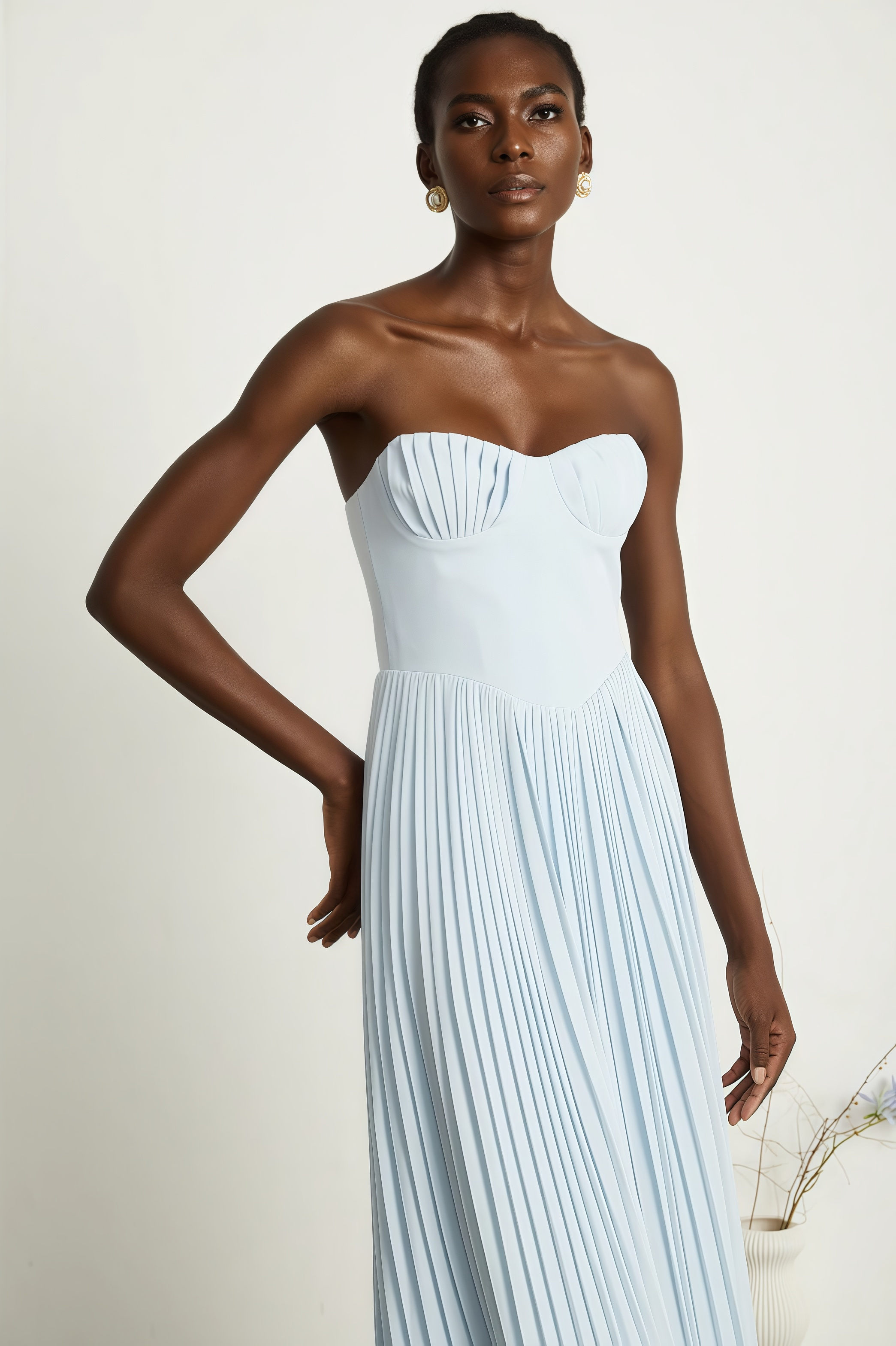 Dalia Blue Pleated Corset Maxi Dress