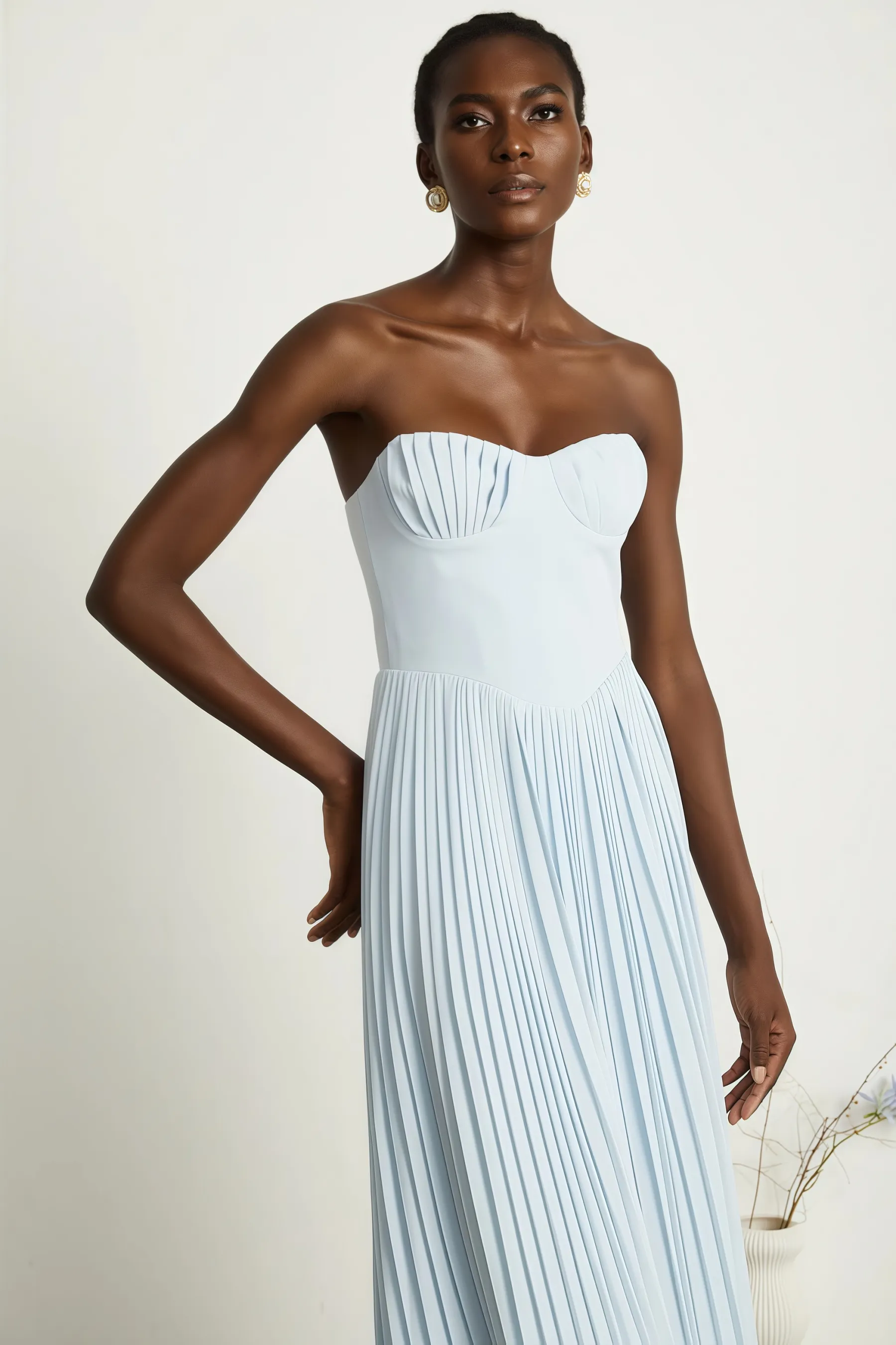 Dalia Blue Pleated Corset Maxi Dress
