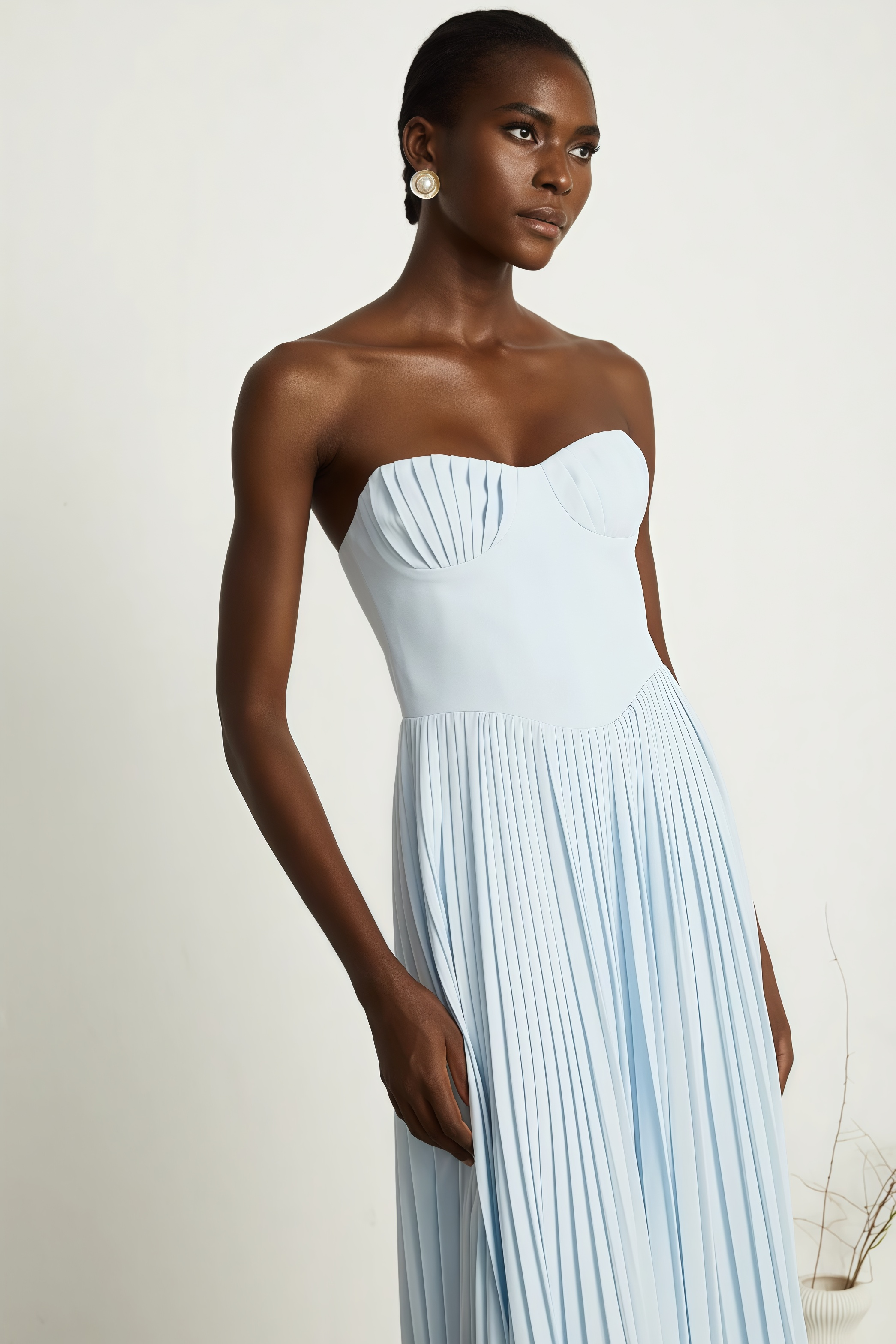 Dalia Blue Pleated Corset Maxi Dress