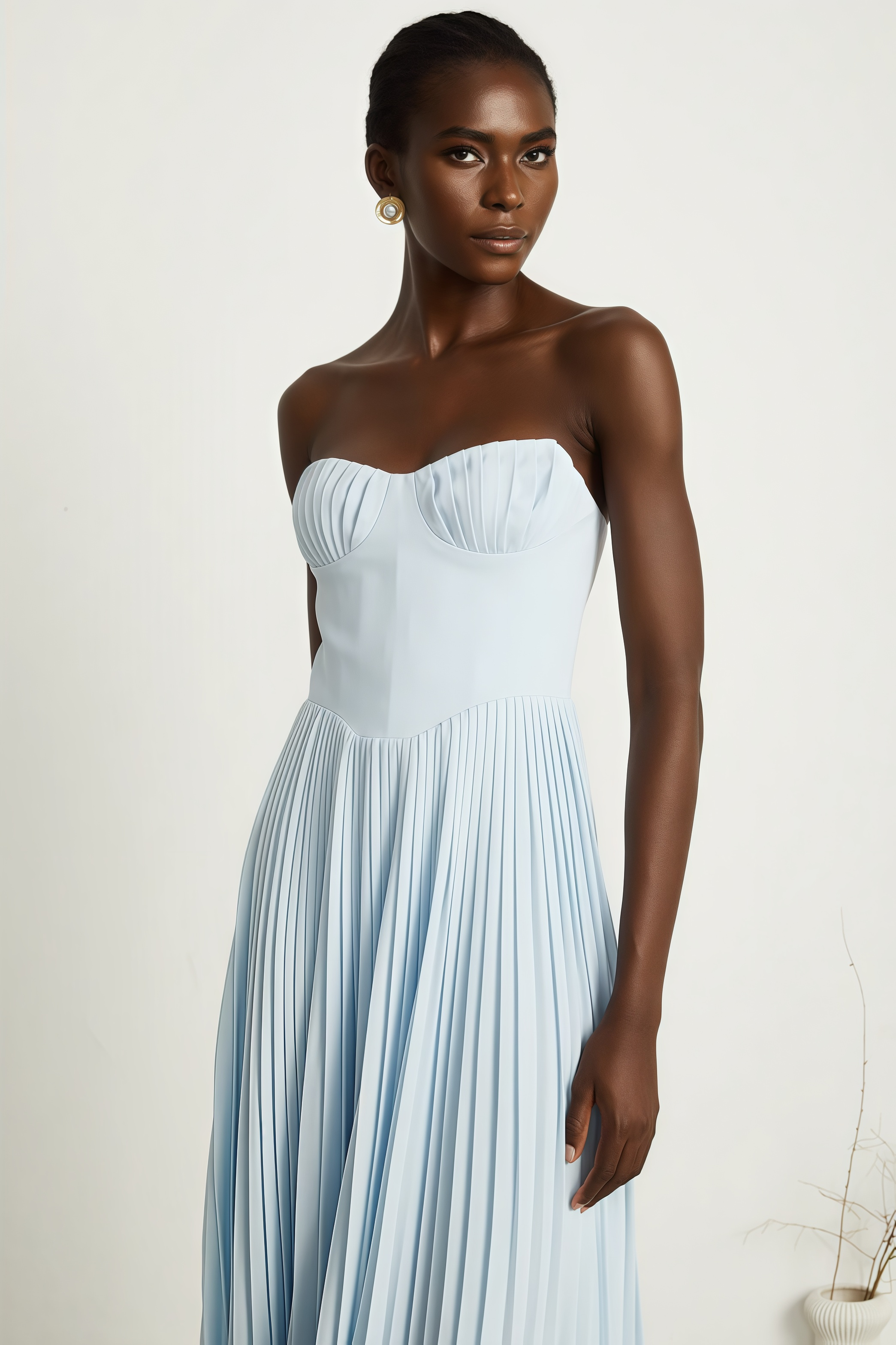Dalia Blue Pleated Corset Maxi Dress