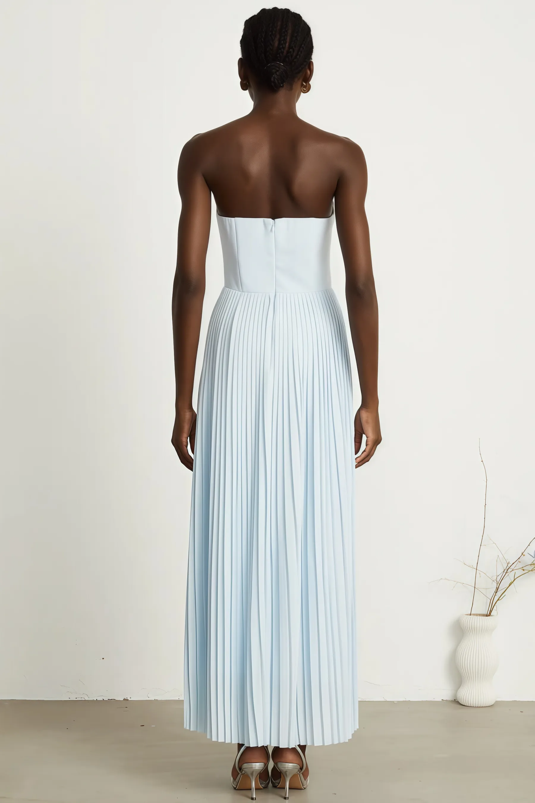 Dalia Blue Pleated Corset Maxi Dress